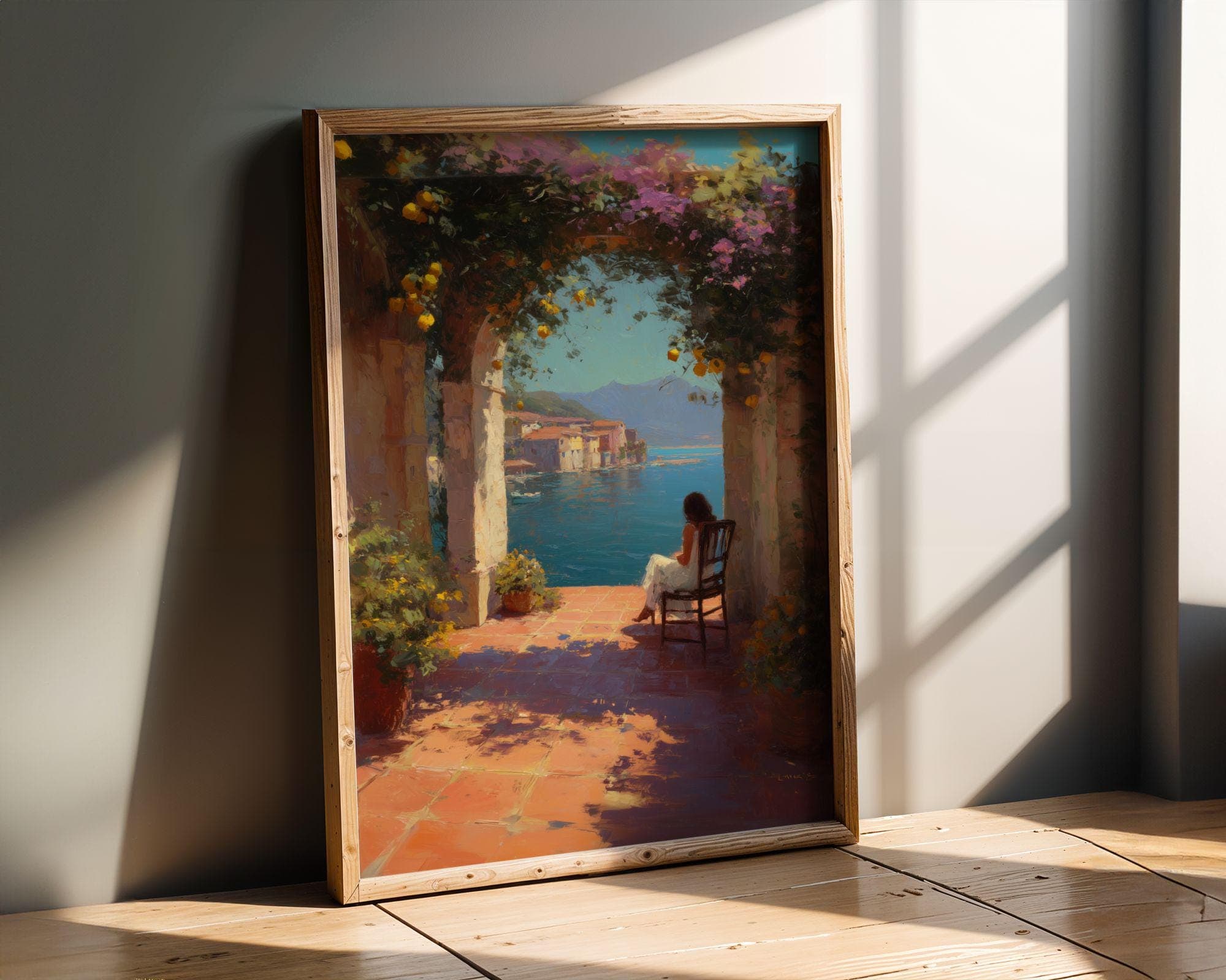 Mediterranean Terrace Wall Art, Romantic Coastal Print, Italian Coast Art Print, Mediterranean Wall Decor, Romantic Italy Wall Print - view 6