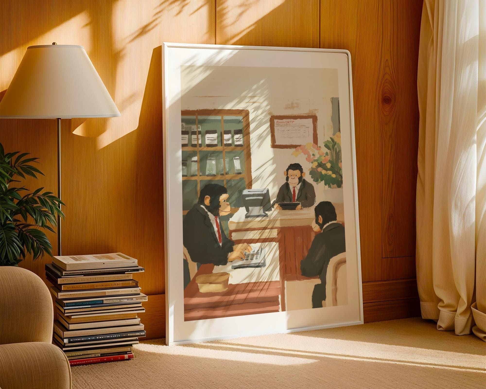 Vintage Monkey Office Painting, Quirky Wall Art, Retro Office Humor Art, Fun Vintage Painting, Funny Wall Print, Digital Download, Printable - view 5
