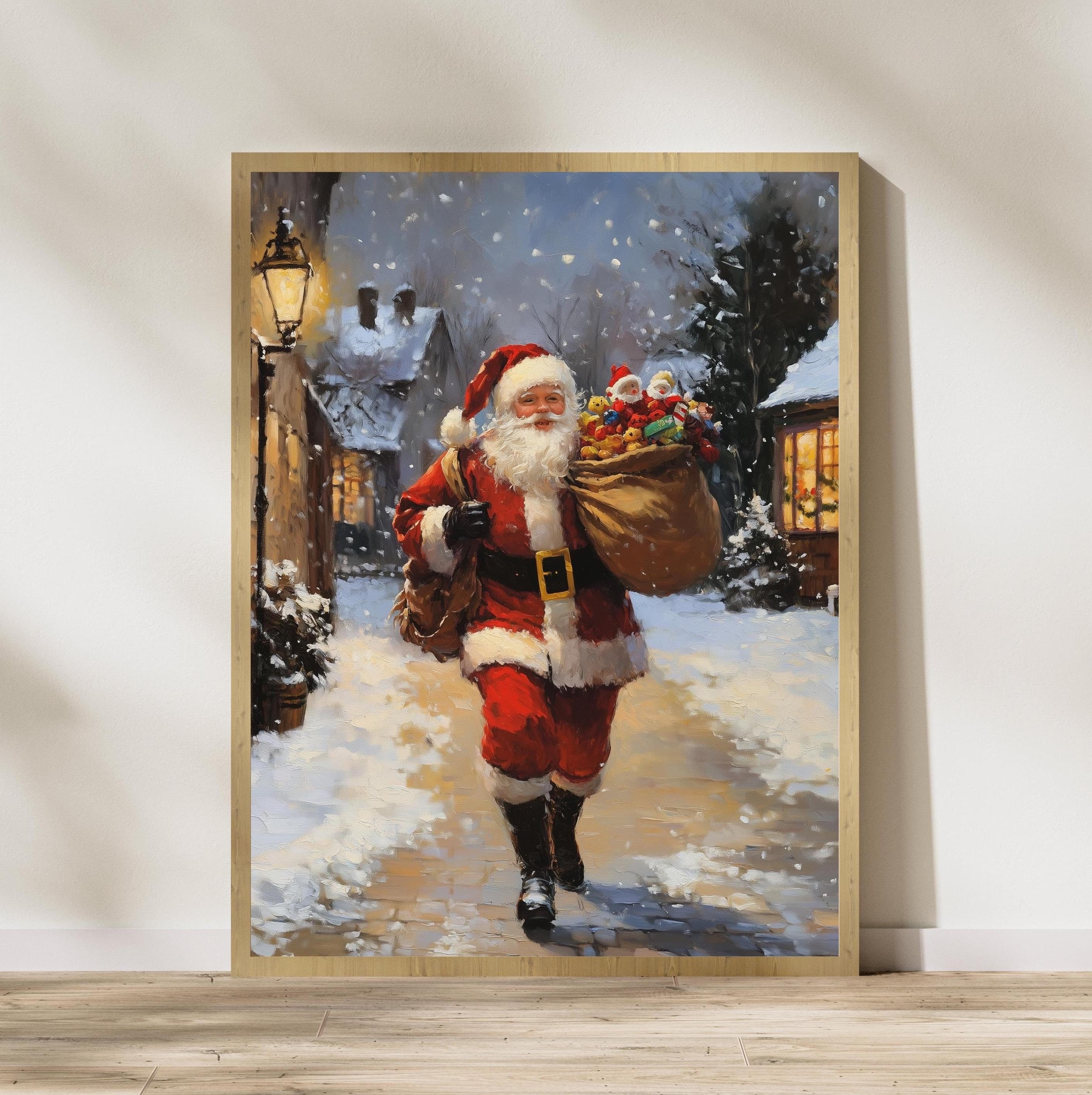Santa Claus Christmas Wall Art, Cozy Christmas Santa Painting, Classic Santa Claus Painting, Holiday Wall Art, Digital Download, Santa Print