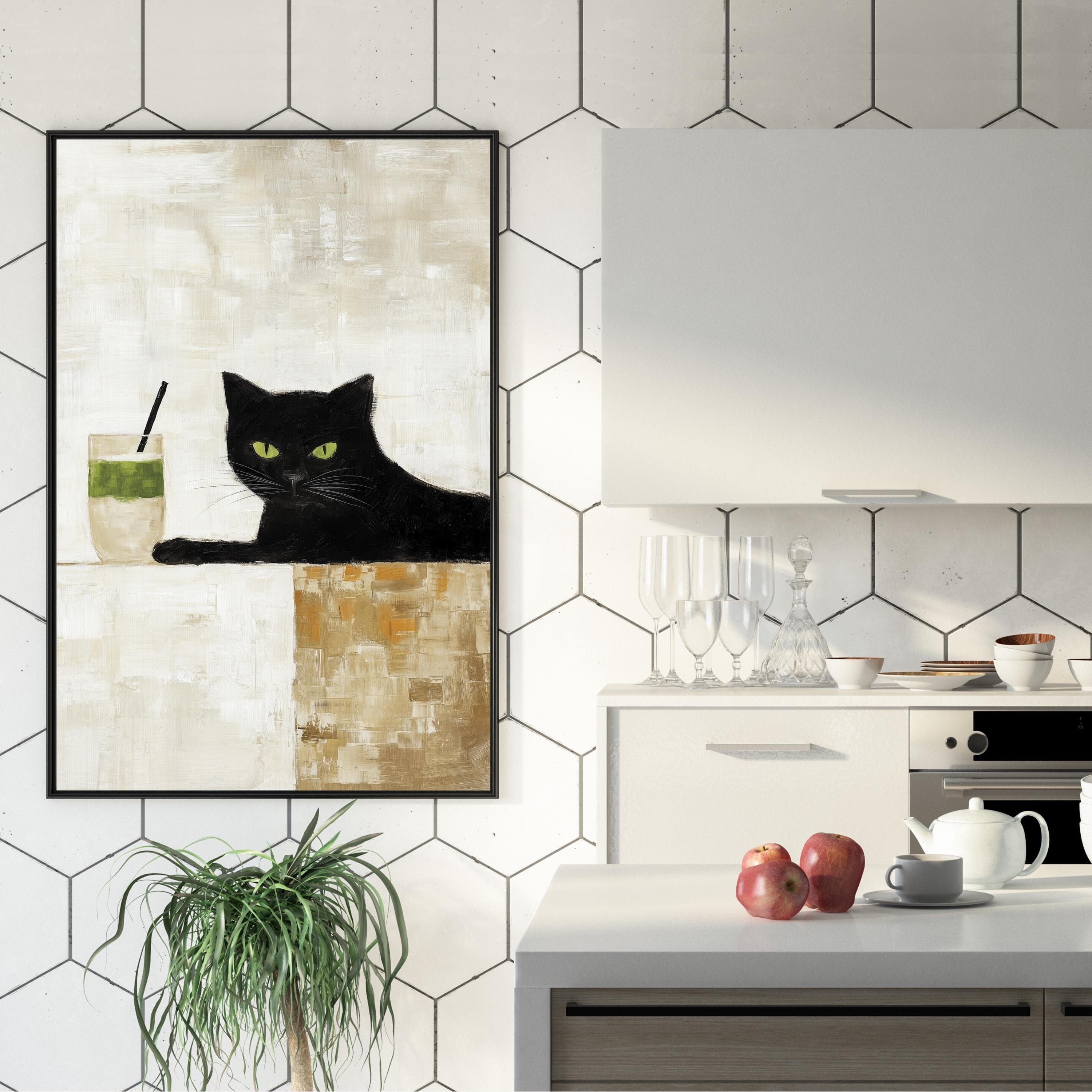 Abstract Black Cat Oil Painting, Minimalist Black Cat Poster, Abstract Animal Wall Art, Whimsical Black Cat Art, Abstract Oil Painting Print - view 2