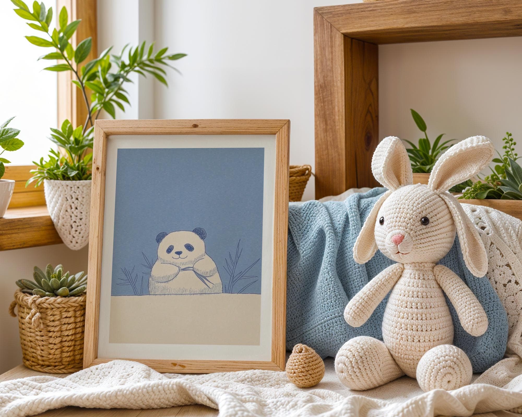 Cute Panda Wall Art, Blue Panda Nursery Print, Whimsical Baby Room Decor, Minimalist Nursery Decor, Nursery Animal Print, Kidsroom Decor - view 7