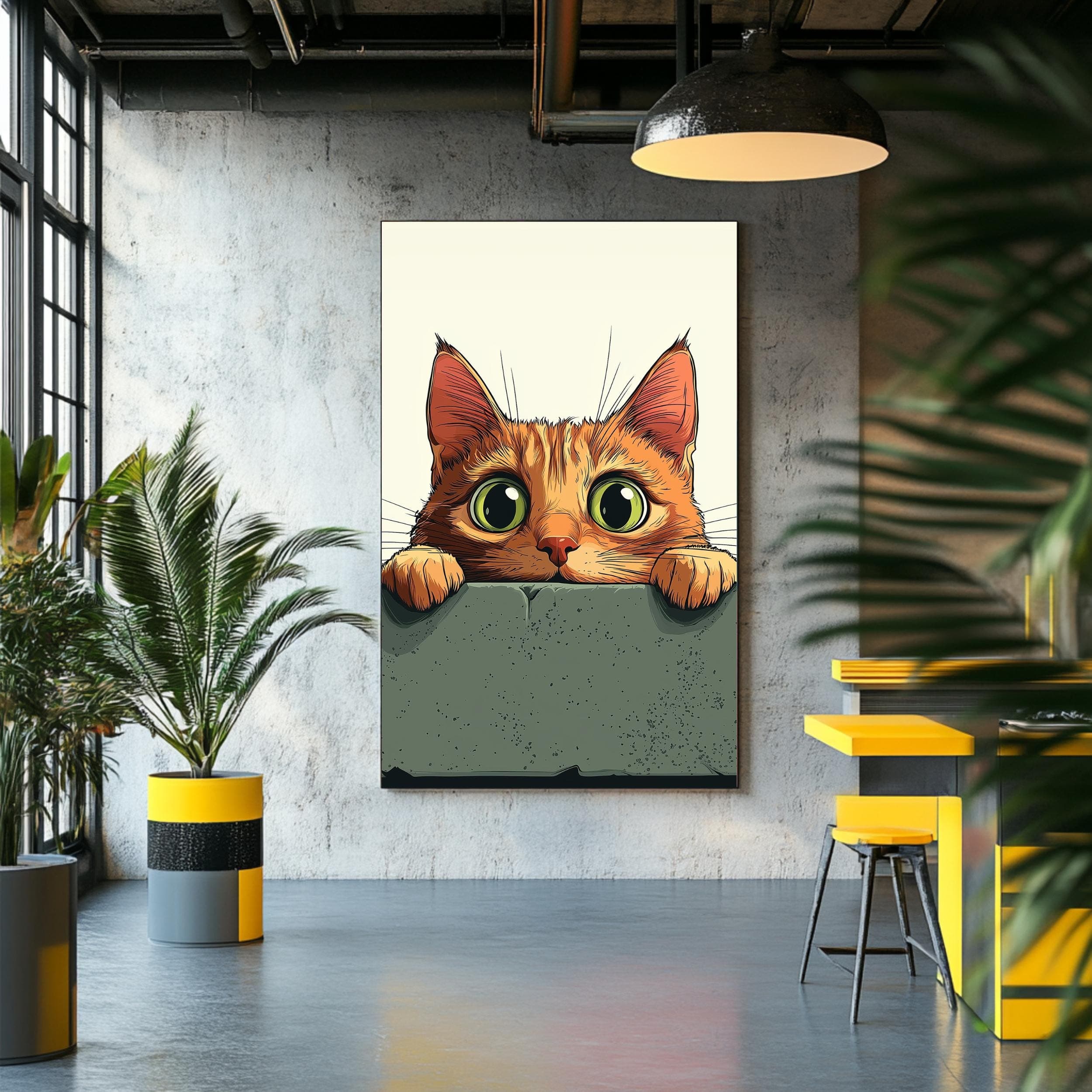 Whimsical Cat Peeking Art Print, Colorful Digital Wall Decor, Cute Cat Peeking Wall Art, Playful Wall Decor for Kids' Room, Ginger Cat Art - view 3