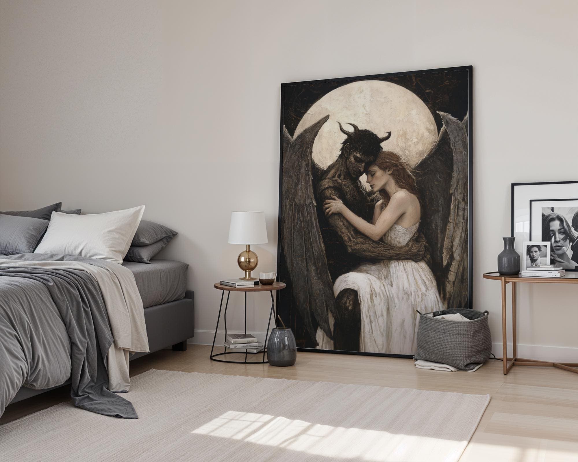 Victorian Gothic Angel and Demon Painting, Gothic Victorian Wall Art, Moody Victorian Art, Dark Victorian Love Painting, Gothic Romantic Art - view 4