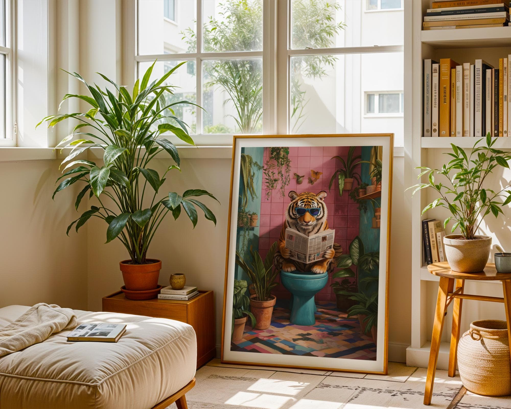 Funny Tiger Bathroom Wall Art, Cool Tiger on Toilet Art, Retro Aesthetic Wall Art, Funny Tiger Toilet Print, Eclectic Jungle Bathroom Art - view 3