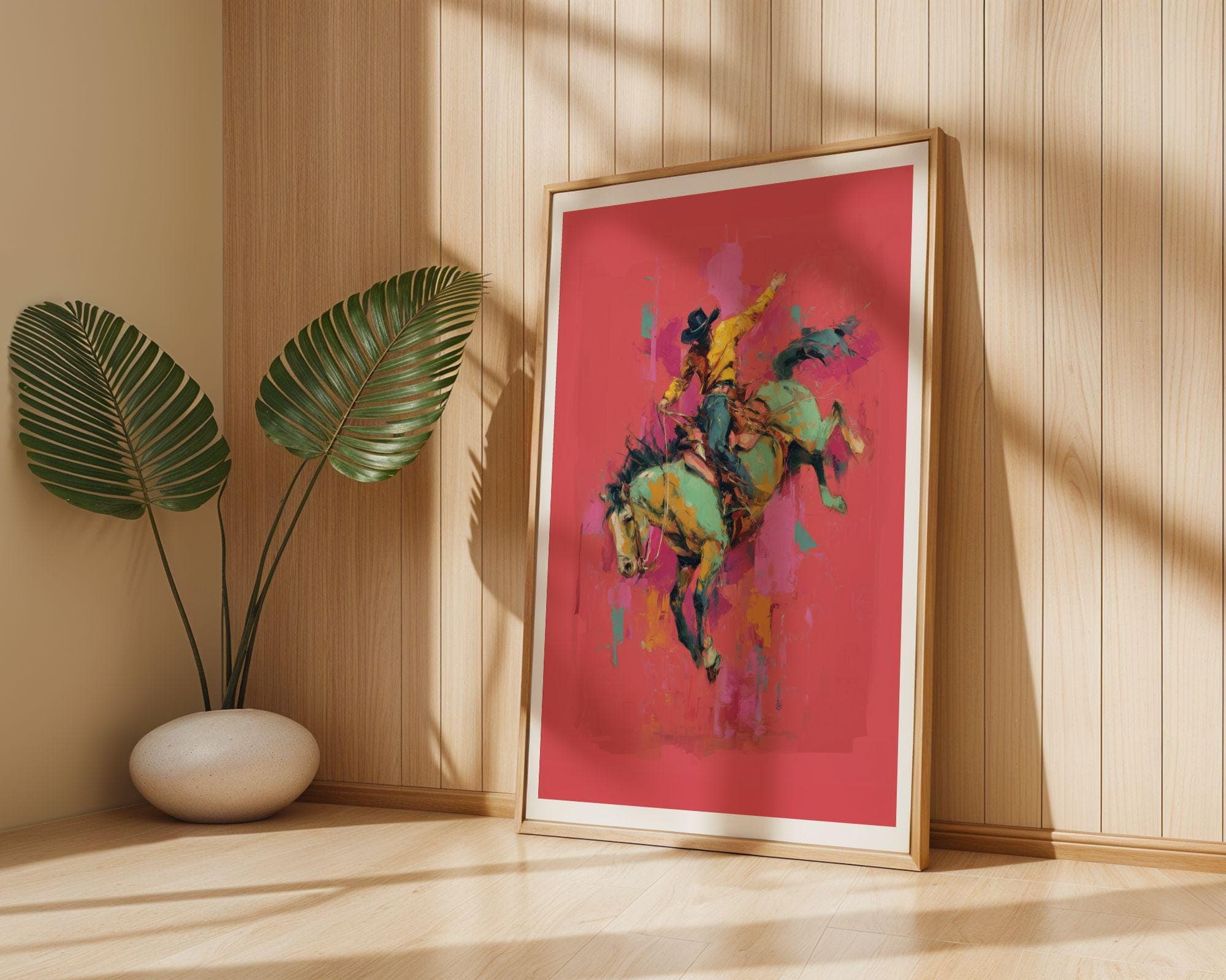 Bucking Bronco Cowboy Wall Art ā Abstract Horse Print, Neon Western Decor, Vibrant Rodeo Art, Abstract Cowboy Decor, Pink Aesthetic Decor - view 6