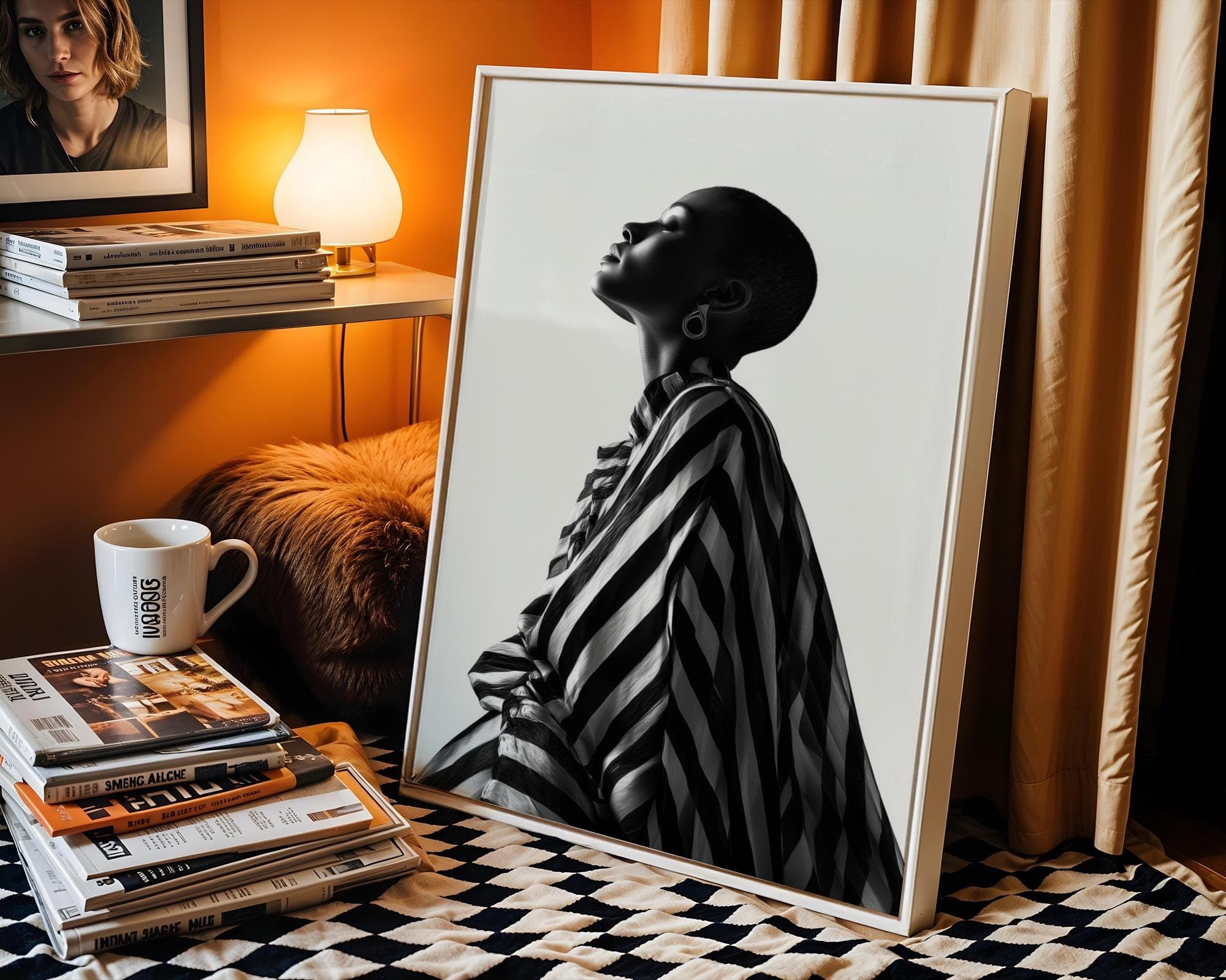 Black and White Fashion Wall Art, Modern Woman Portrait Print, Minimalist Bold Striped Outfit Poster, Abstract Portrait Poster, Digital Art - view 2