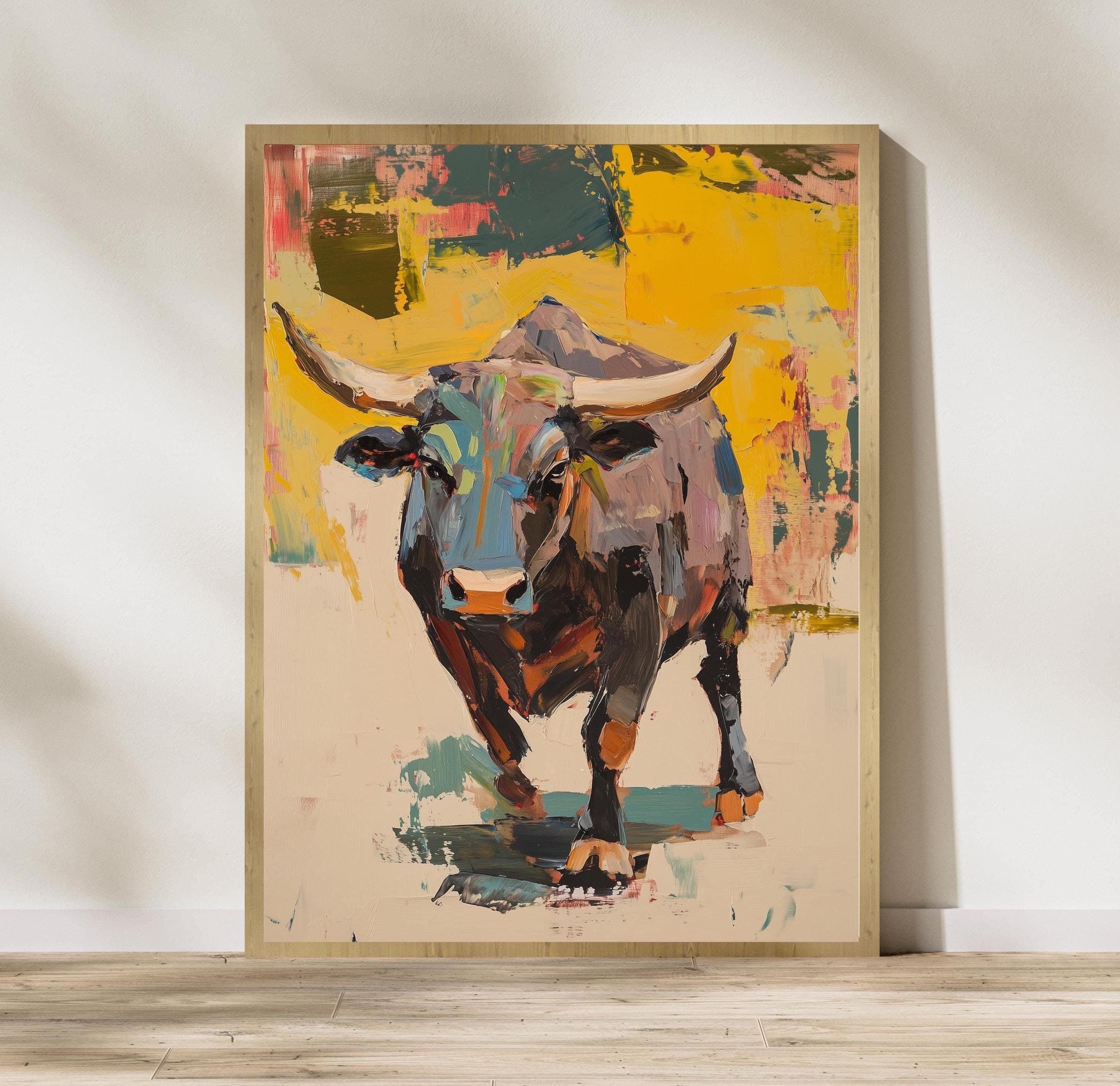 Abstract Bull Oil Painting, Bull Digital Wall Art, Abstract Bull Portrait, Bold Bull Wall Art, Majestic Bull Art, Abstract Bull Painting