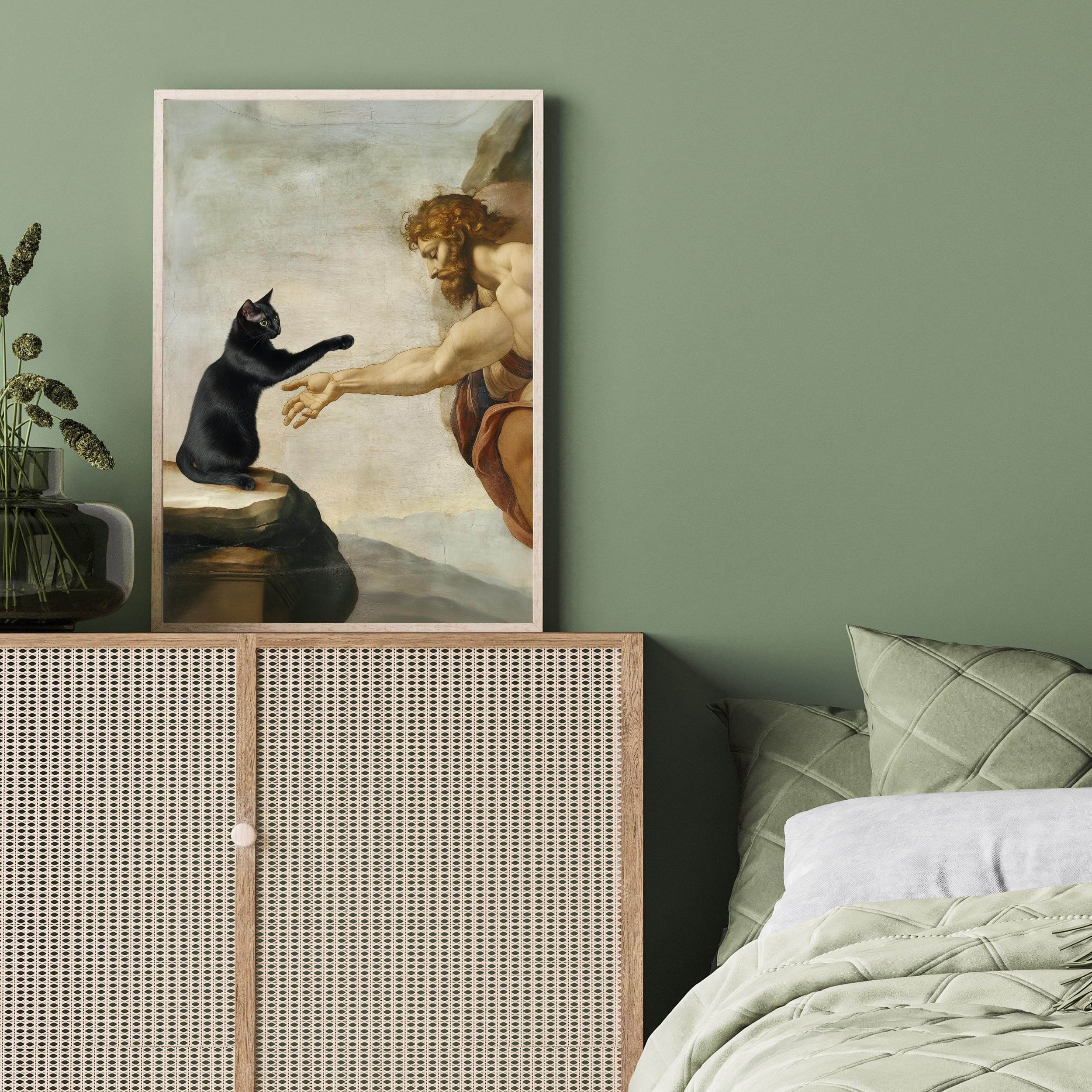 Creation of Adam with Black Cat – Classical Art Parody Poster, Funny Black Cat in Creation of Adam – Art Print, Black Cat Classic Poster - view 6