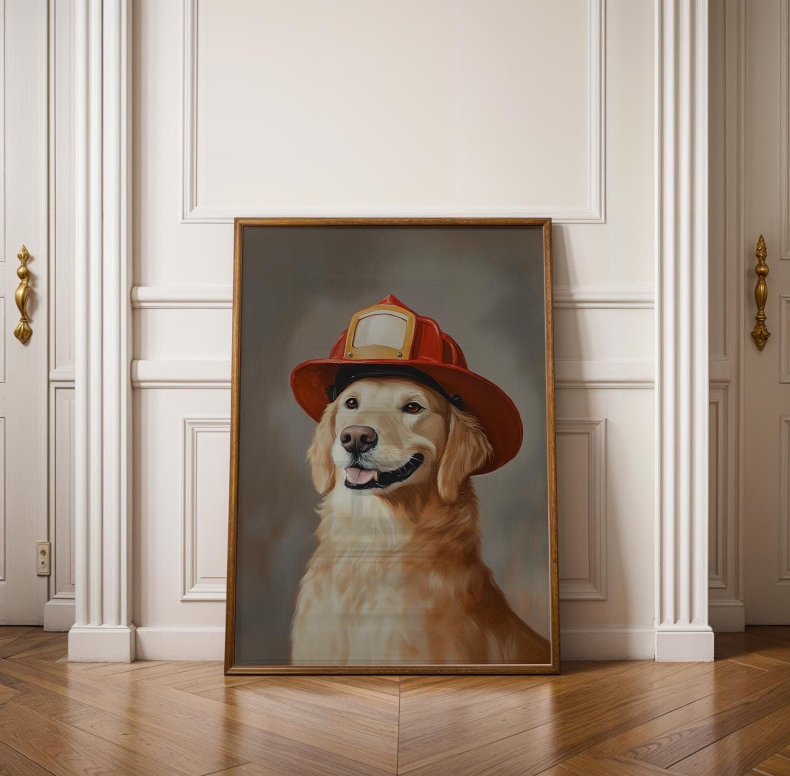 Hero Dog Wall Poster, Artful Dog Gift, Golden Retriever Print, Rustic Brown Background Decor, Printable Golden Retriever, Cute Dog Print