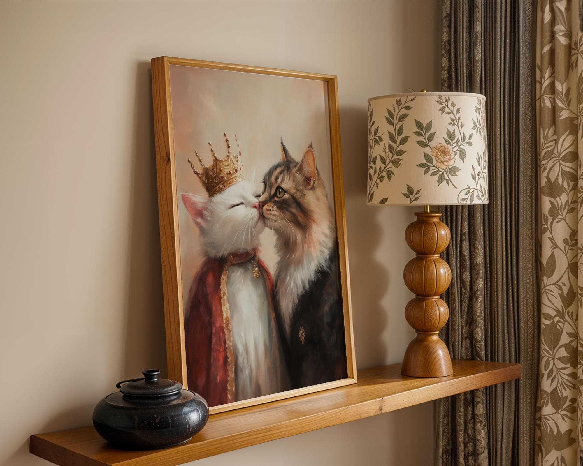 Royal Cat Couple Wall Art, Cat Couple Painting, Quirky Cat Poster, Regal Cats Painting, Whimsical Couple Decor, Fantasy Art, Cat Print - view 5