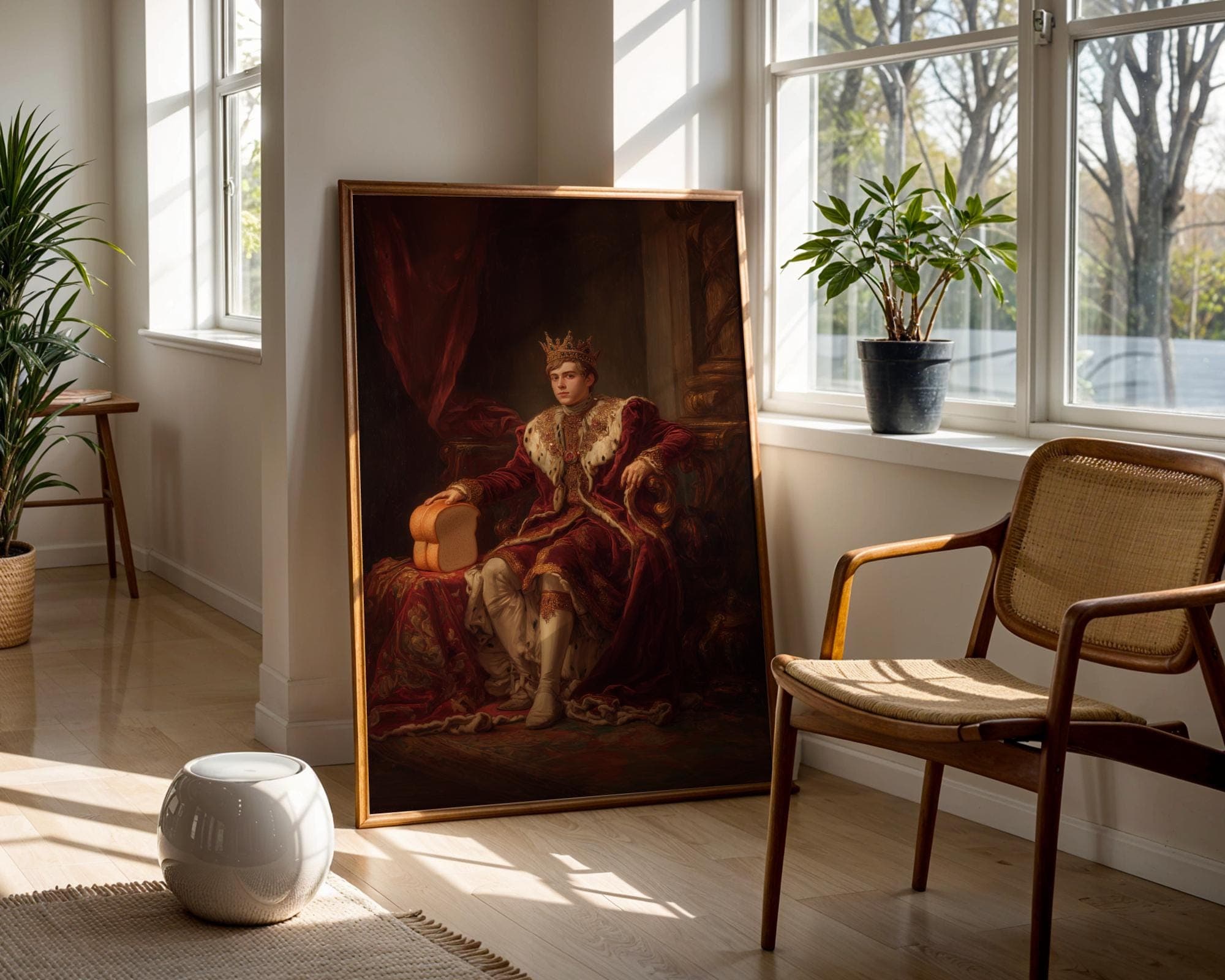 Funny King Holding Bread Renaissance Portrait, Humorous Meme Art (Digital Download) - view 2