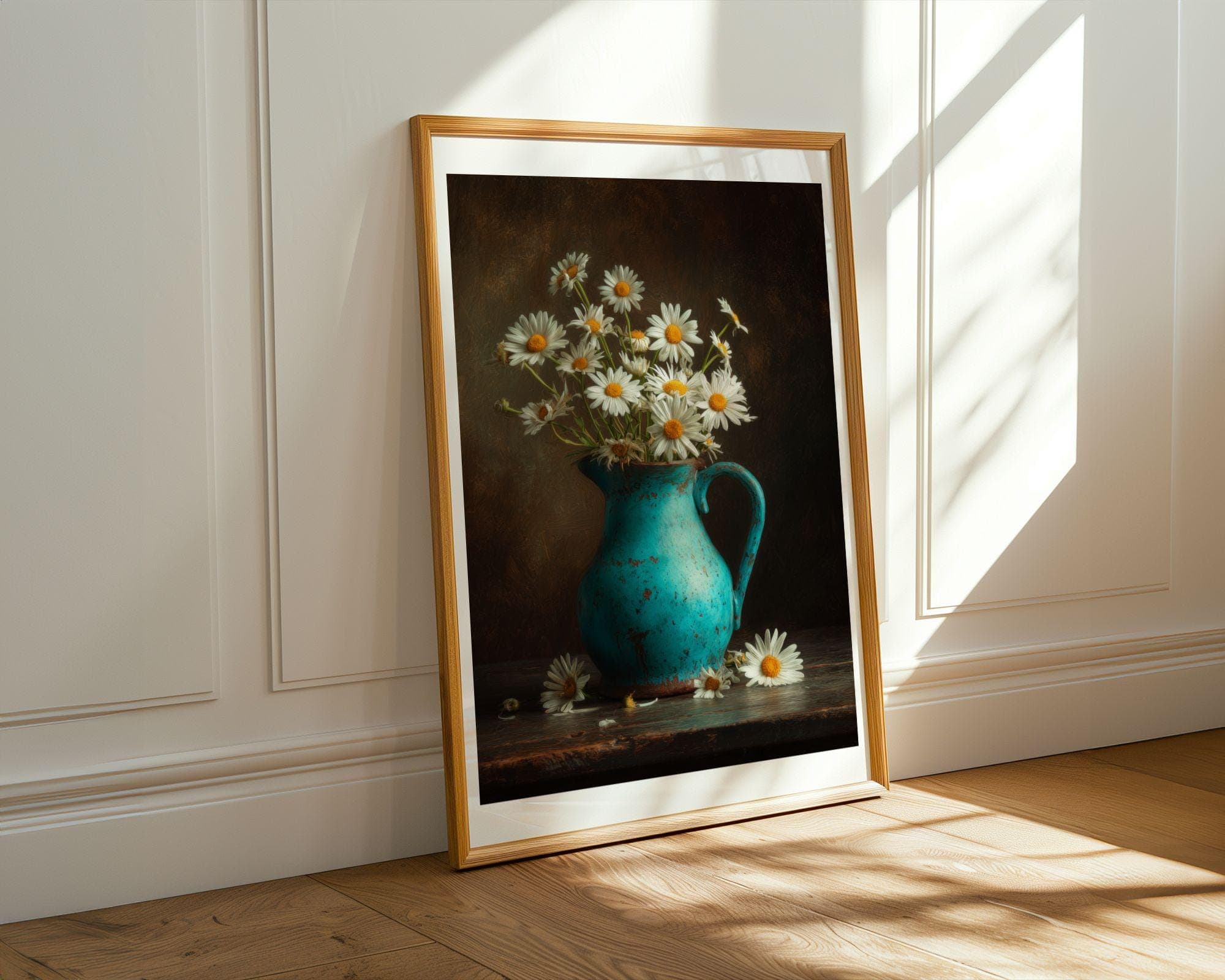 Vintage Daisy Painting Print, Turquoise Jug Daisies, Vintage Floral Poster, Rustic Country Floral Art, Digital Download,Cottage Floral Print - view 3