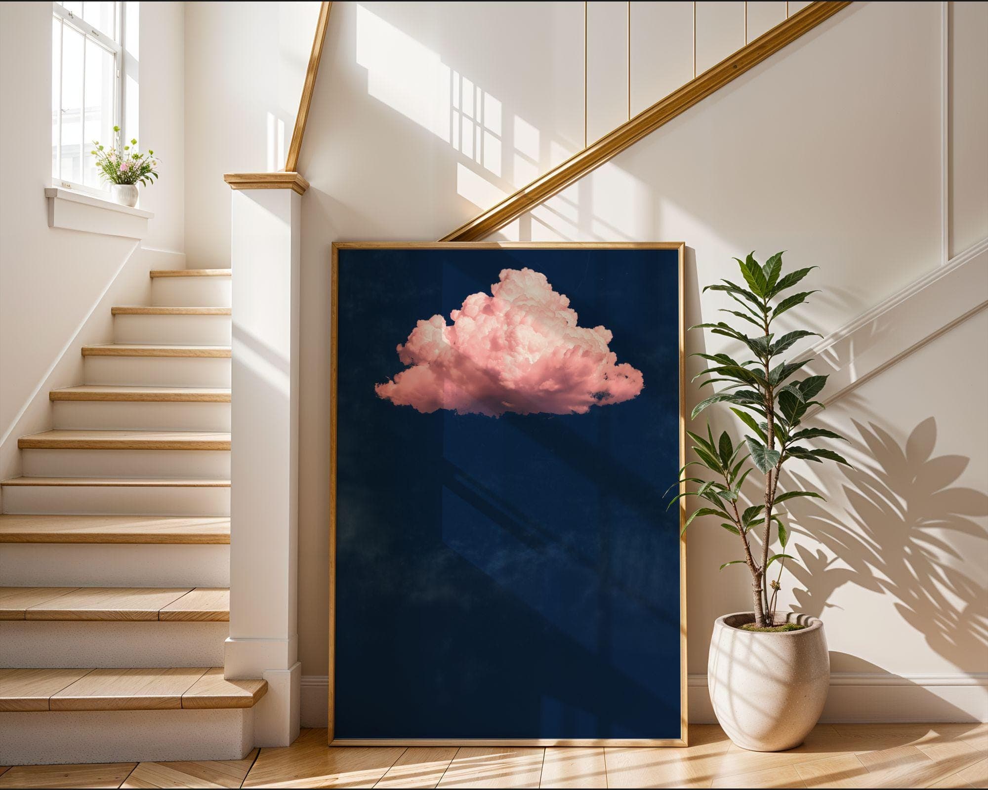 Pink Cloud on Navy, Minimal Wall Art Print, Pastel Cloud Aesthetic, Pink Cloud Wall Art, Minimalist Wall Art, Maximalist Art, Digitalprints - view 7