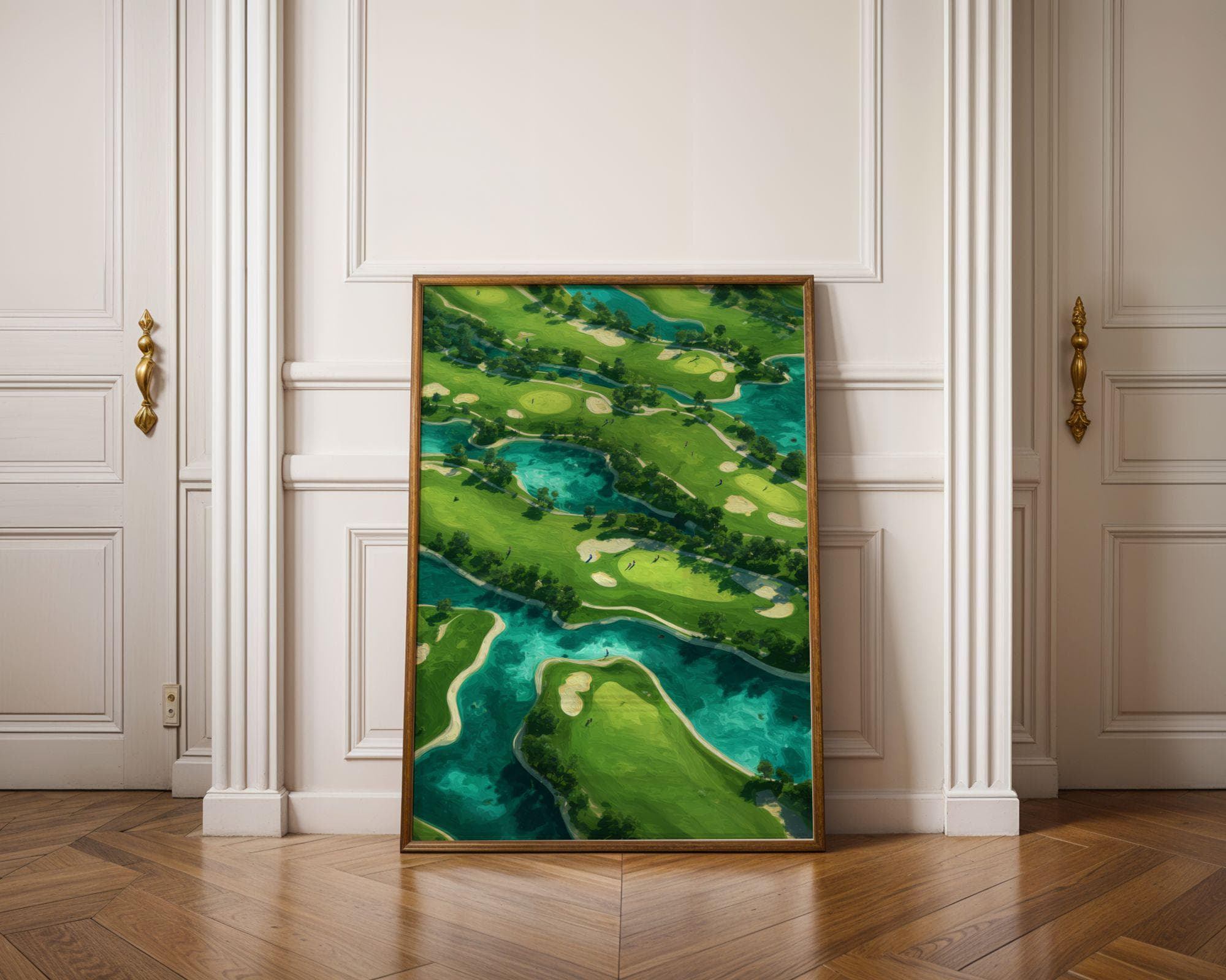 Tropical Golf Course Wall Art – Abstract Aerial Landscape Painting, Golf Lovers Wall Art, Modern Golf Art, Aerial Green Landscape Painting