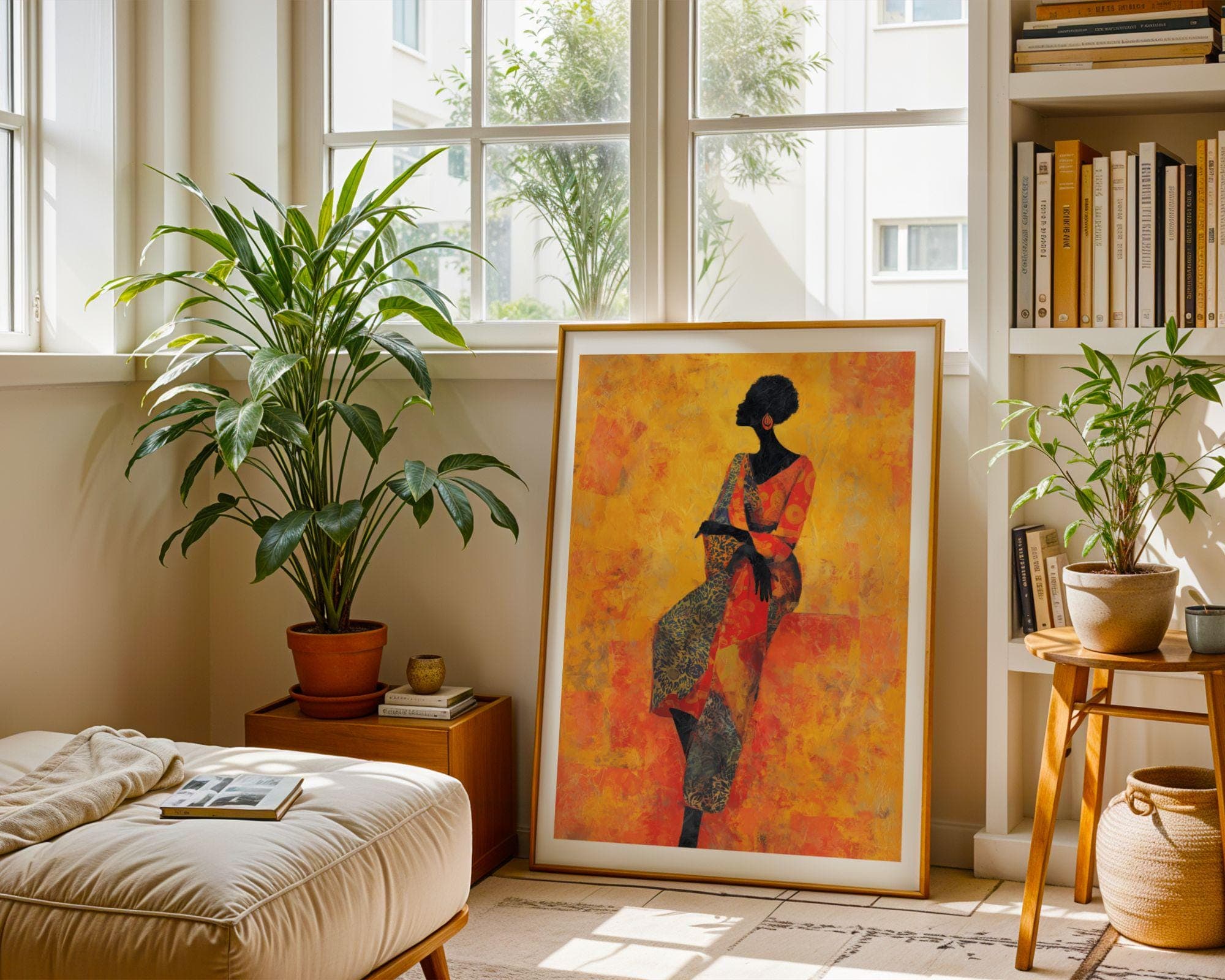 Afrocentric Wall Decor, Modern African Woman Art, Abstract African Portrait, Yellow Orange Wall Art, Mustard Yellow Wall Art, Black Woman - view 7