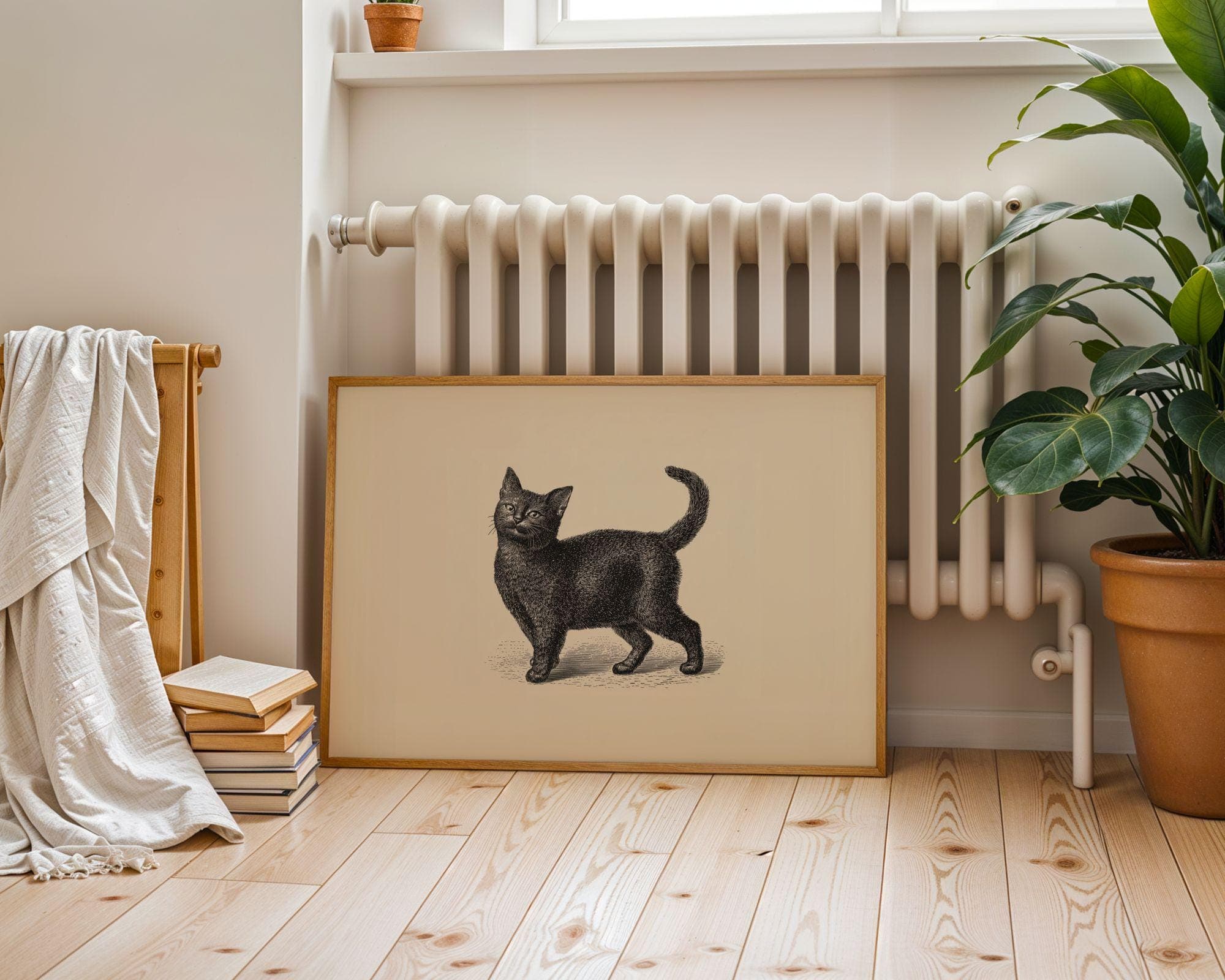 Black Cat Vintage Print, Neutral Home Decor, Beige Poster, Cat Lover Gift, Classic Cat Wall Poster, Classic Animal Art Poster, Digital Art