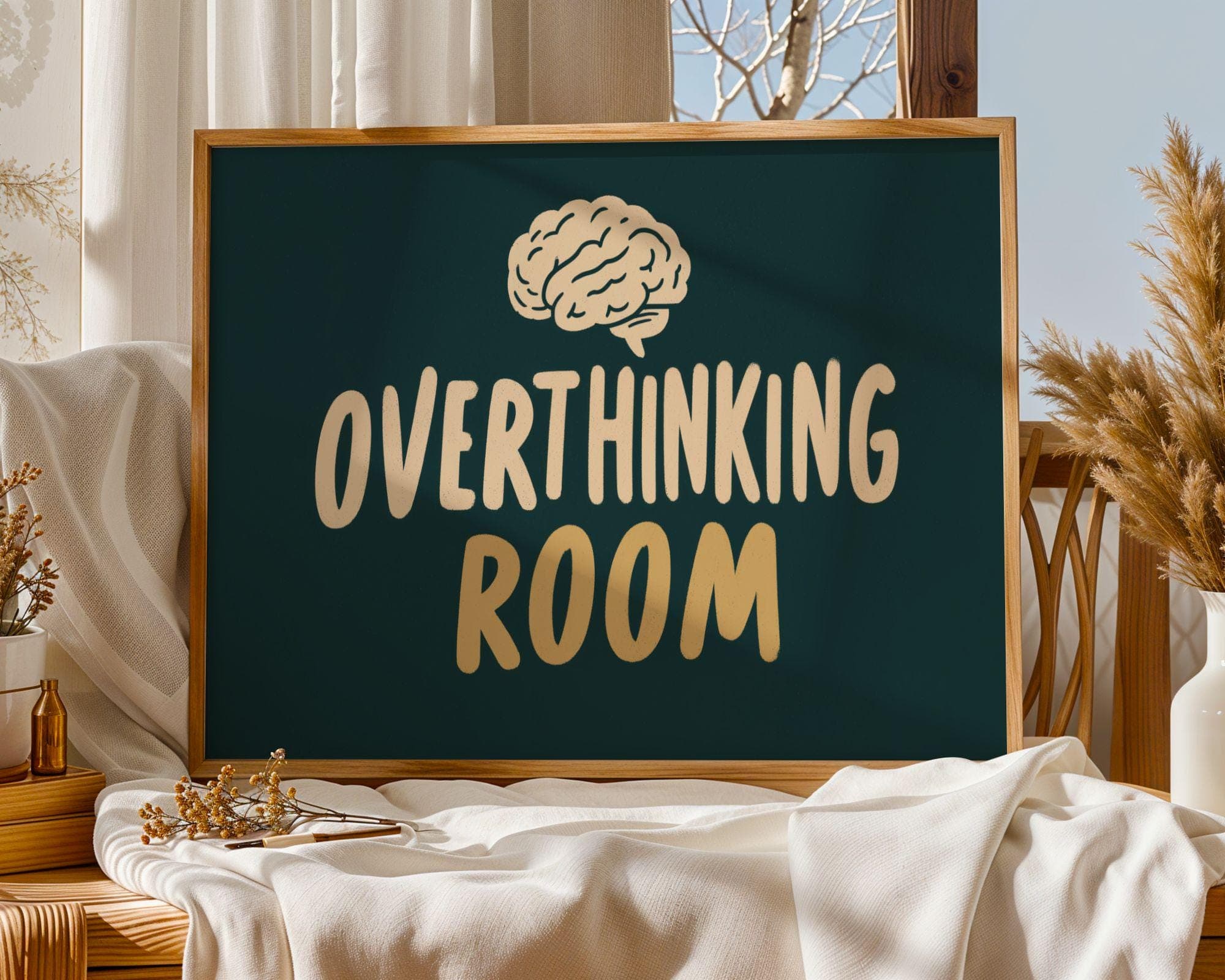 Overthinking Room Poster, Funny Office Wall Art, Funny Bathroom Wall Art, Emareld Green Print, Minimal Typography Poster, Dorm Room Poster - view 6