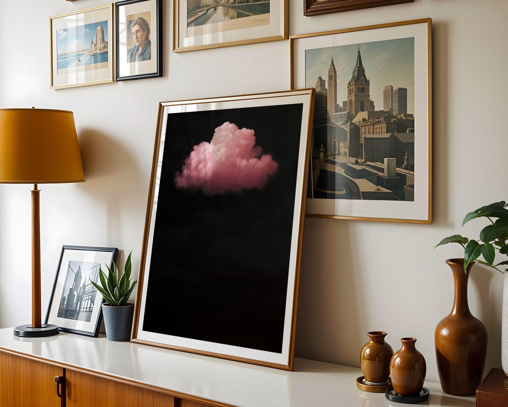 Pink Cloud on Black – Minimalist Wall Art, Floating Pink Cloud, Dark Aesthetic Decor, Minimal Surreal Art, Surreal Cloud Print, Digital Art - view 4