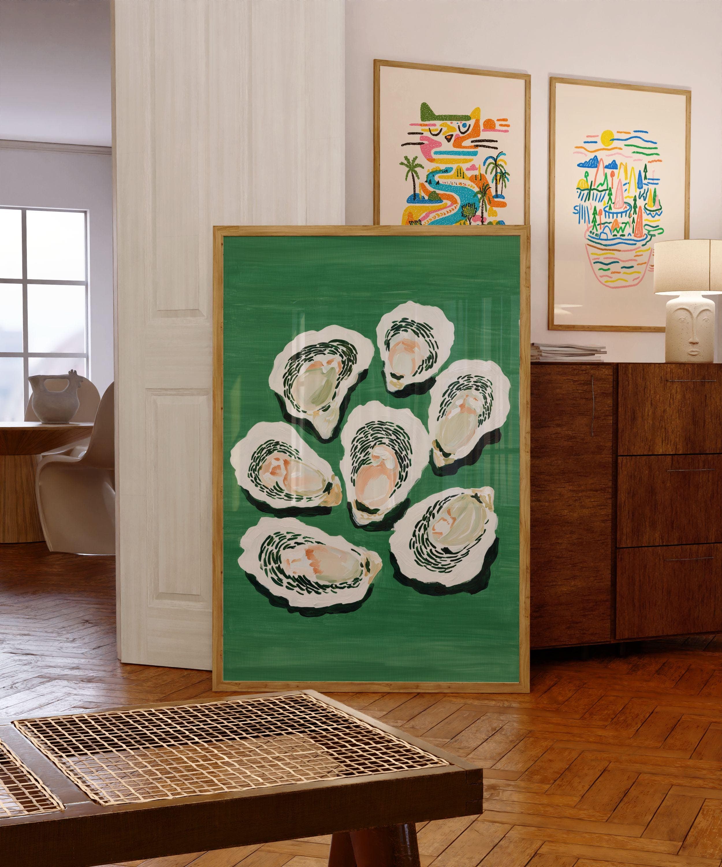 OYSTER Wall Art Print, Coastal Kitchen Decor, Green Oyster Painting, Seafood Wall Art, Oyster Print, Oyster Lover Gift, Oyster Painting