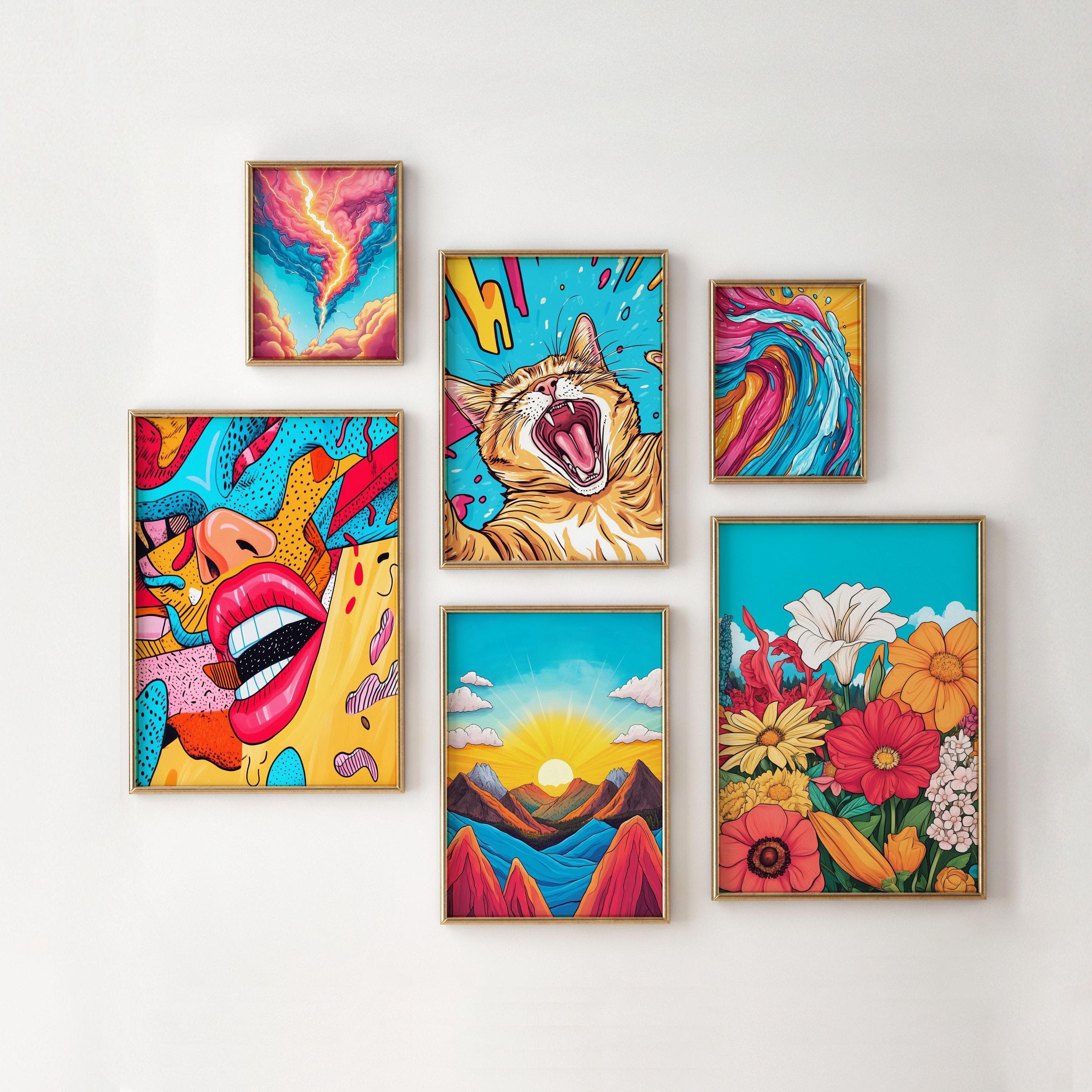 Trendy Aesthetic Wall Prints, Abstract Dopamine Decor, Retro Pop Art Aesthetic, Set of 6 Digital Download, Psychedelic and Modern Art Set