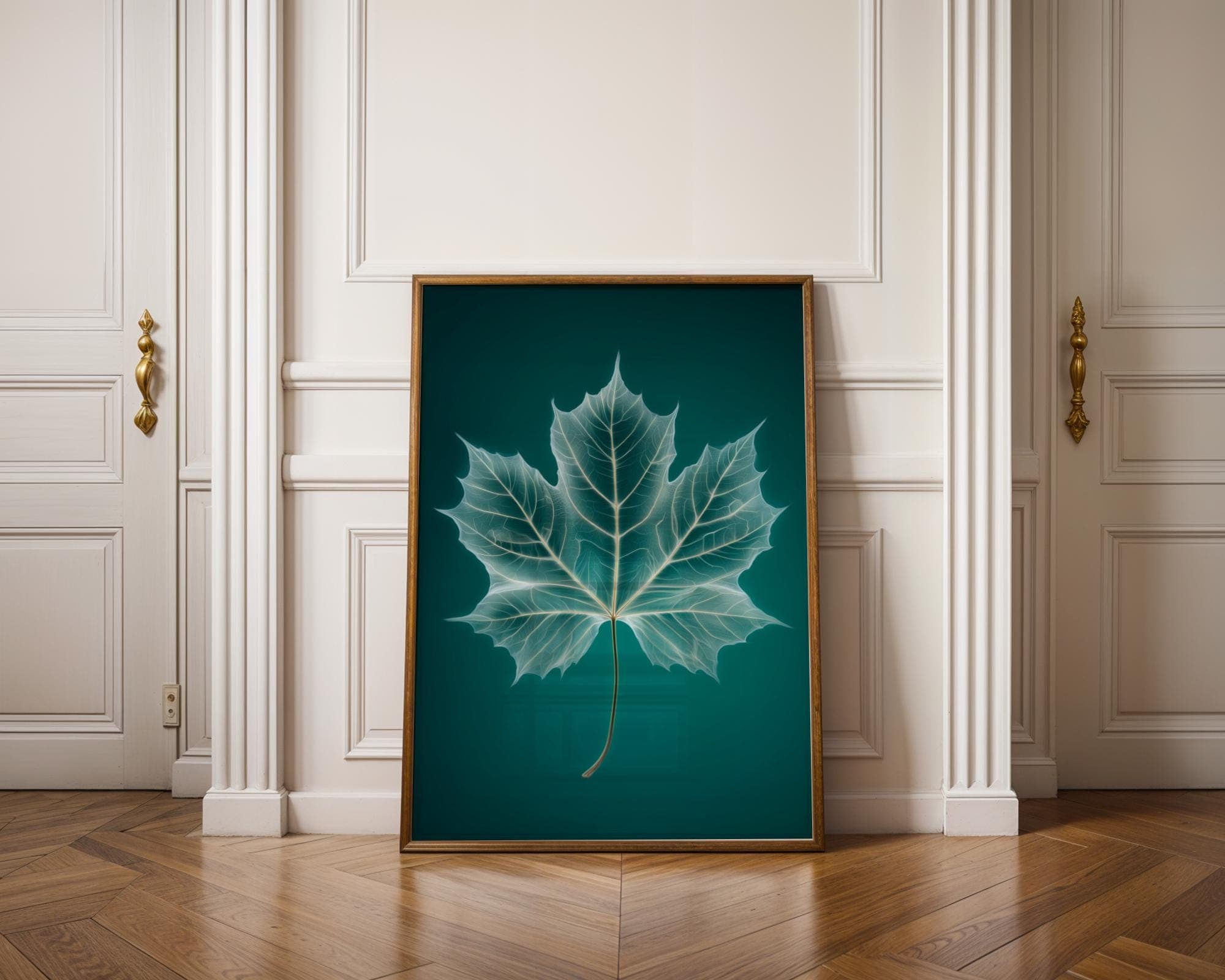 X-Ray Maple Leaf Wall Art Print, Botanical Minimalist Nature Decor, Modern Botanical Poster, Teal Maple Leaf Art, Nature Lover Wall Decor