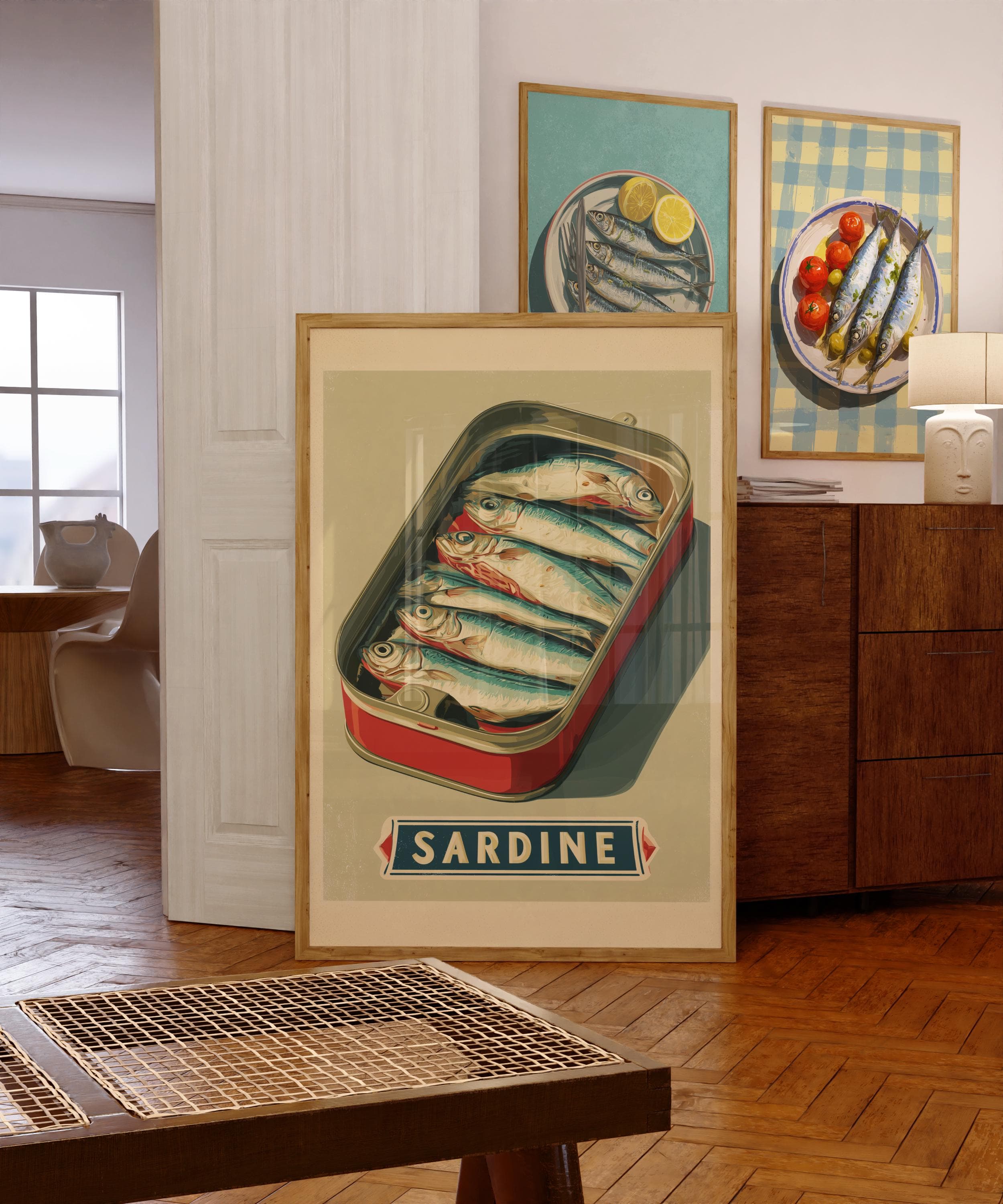 Vintage Sardine Tin Art – Coastal Kitchen Wall Print, Retro Sardine Tin Wall Print, Sardines Painting, Digital Download, Kitchen Sardine Art