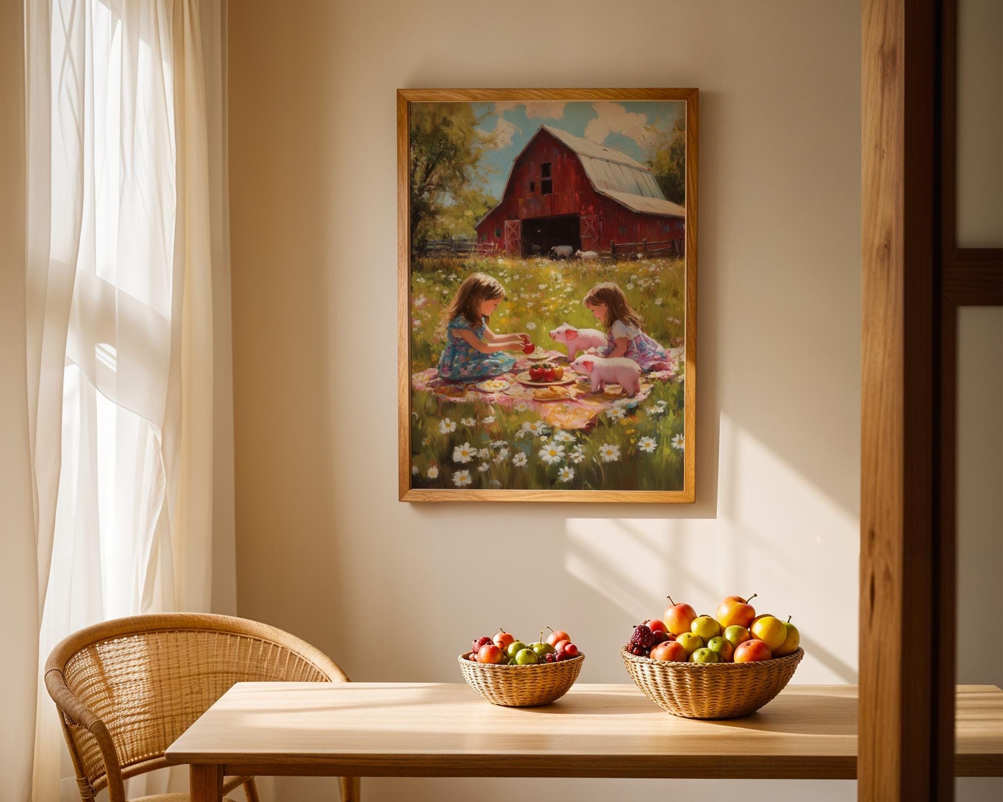 Farm Picnic Art Print, Vintage Farmhouse Nursery Print, Rural Pastoral Art, Whimsical Pastoral Kids Farm Print, Farm Girl Print, Printable - view 4