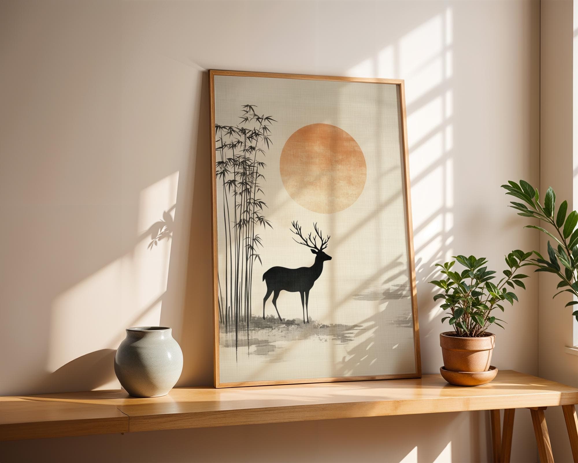 Japandi Deer Wall Art ā Minimalist Bamboo Sunset Print ā Zen Nature Poster, Japanese Wall Art, Wabi Sabi Wall Art, Japanese Poster,Printable - view 5
