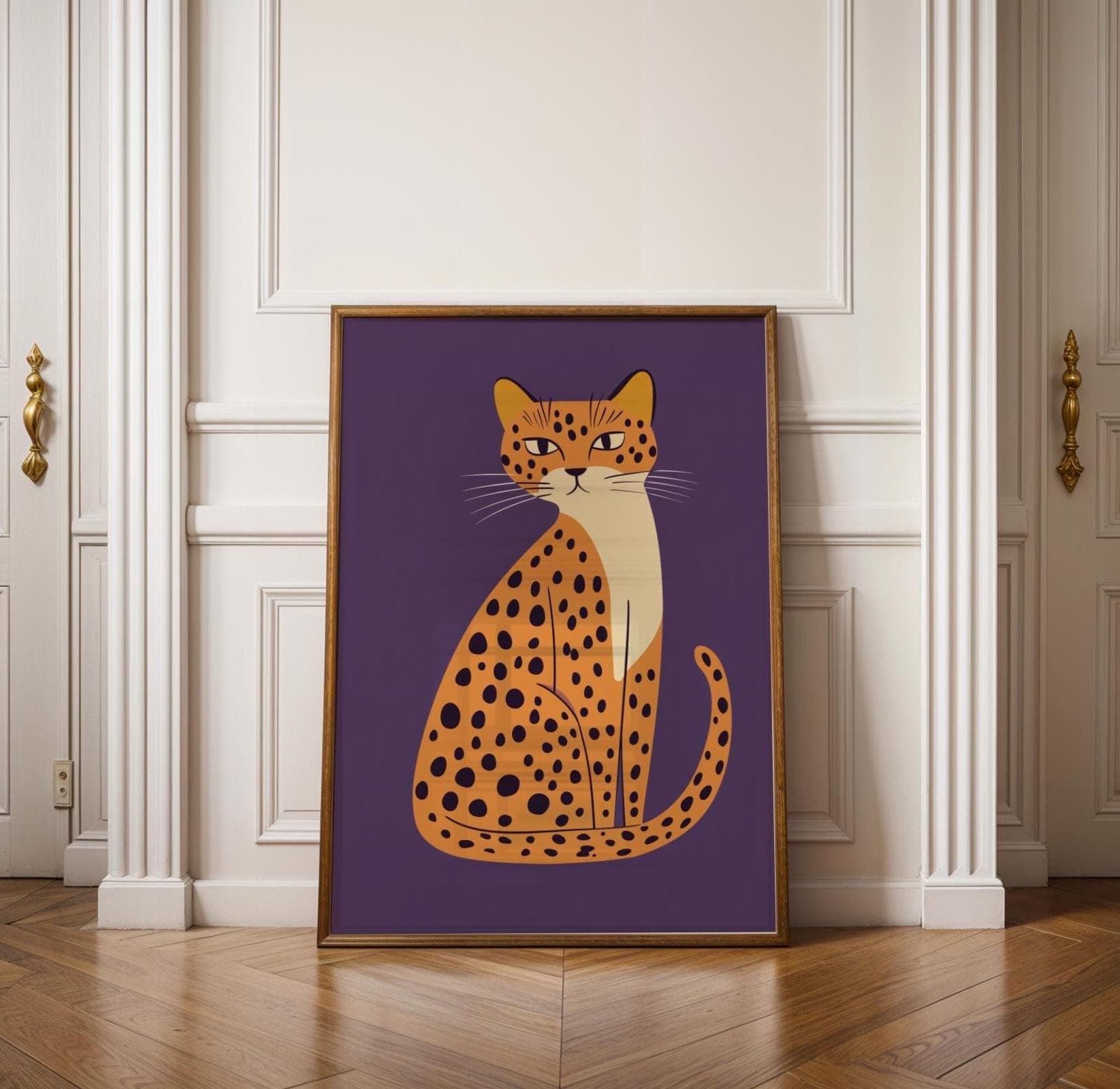 Modern Leopard Cat Wall Art Print, Minimalist Big Cat Poster, Leopard Cat Poster, Spotted Cat Print for Office, Leopard in Pop Art Style