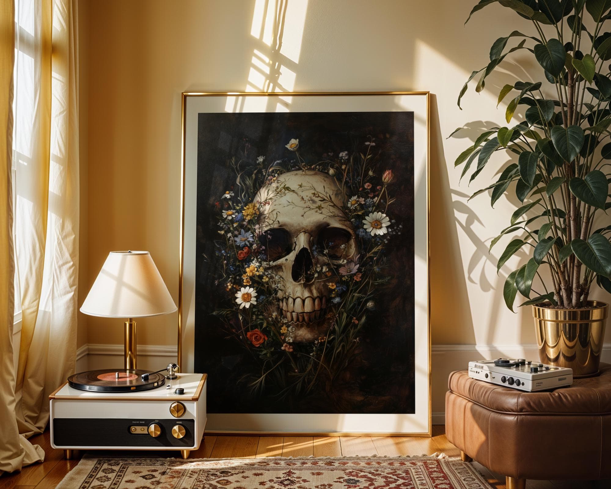 Floral Skull Wall Art, Gothic Botanical Skull Print, Dark Academia Aesthetic, Floral Skull Poster, Vintage Skull and Flowers Wall Art - view 4