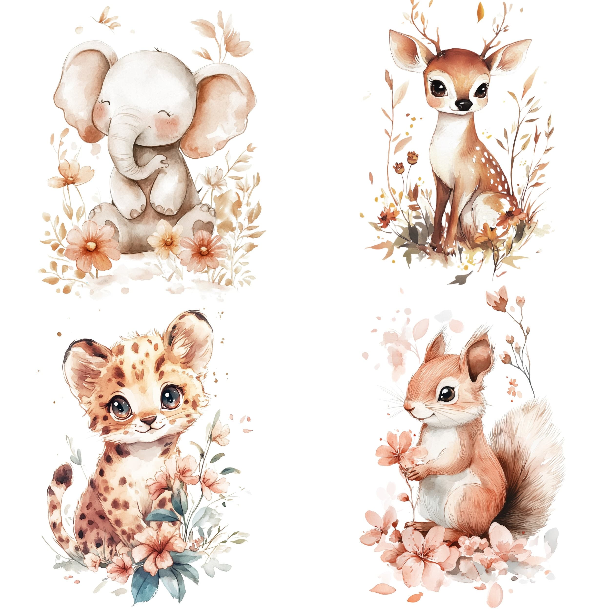 Watercolor Cute Animals Clipart, Watercolor Animals, Cute Animal Bundle, Animal Doodle, Printable Animals, Nursery Baby Animals, Baby Shower - view 2