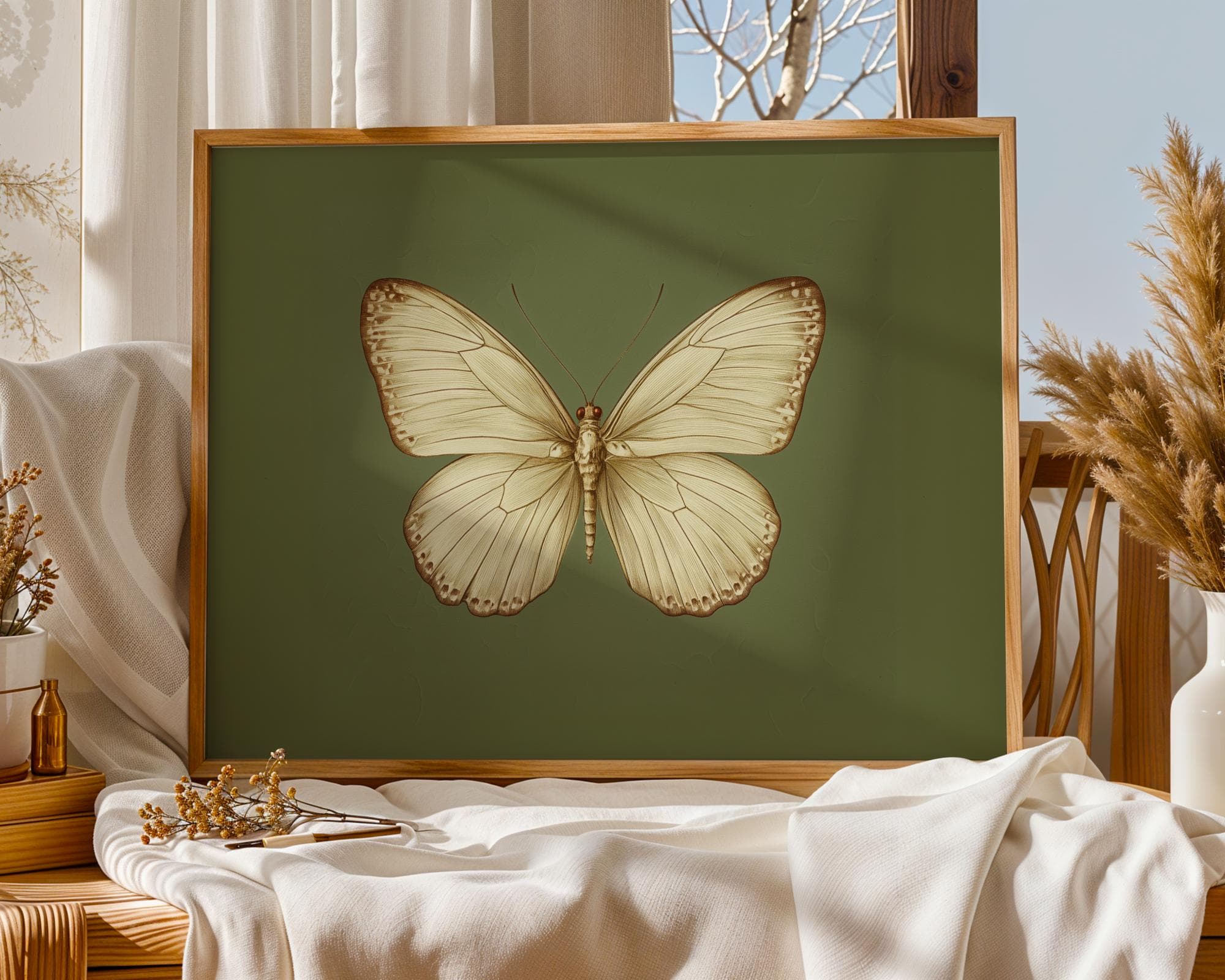 Cream Butterfly Wall Art, Minimalist Butterfly Painting, Minimalist Butterfly Art, Soft Earth Tone Art Print for Cozy Spaces, Butterfly Art