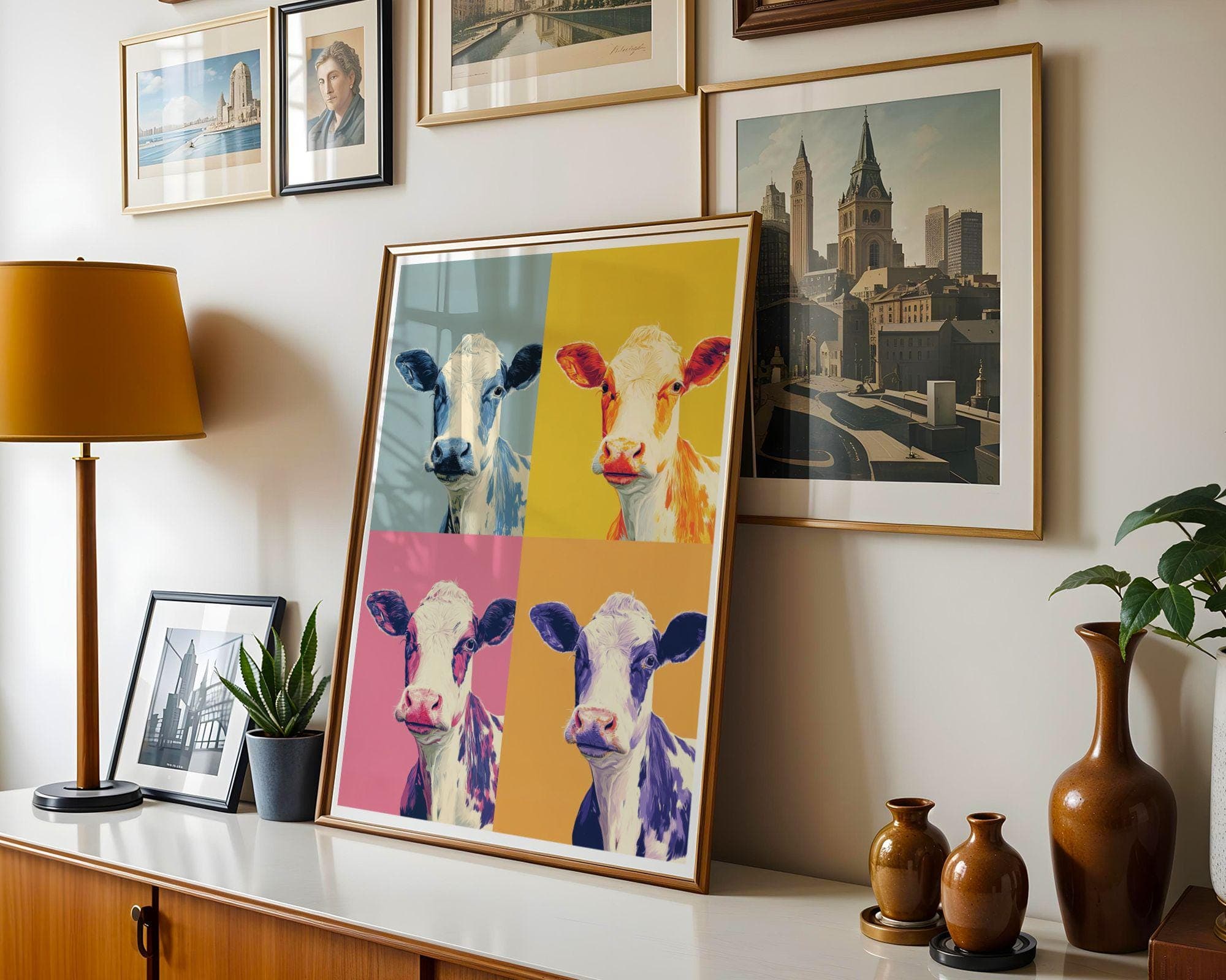 Pop Art Cow Wall Art, Pop Art Cow Quad, Colorful Cow Poster – Funny Animal Art, Retro Animal Art, Whimsical Animal Art, Funky Wall Art - view 6