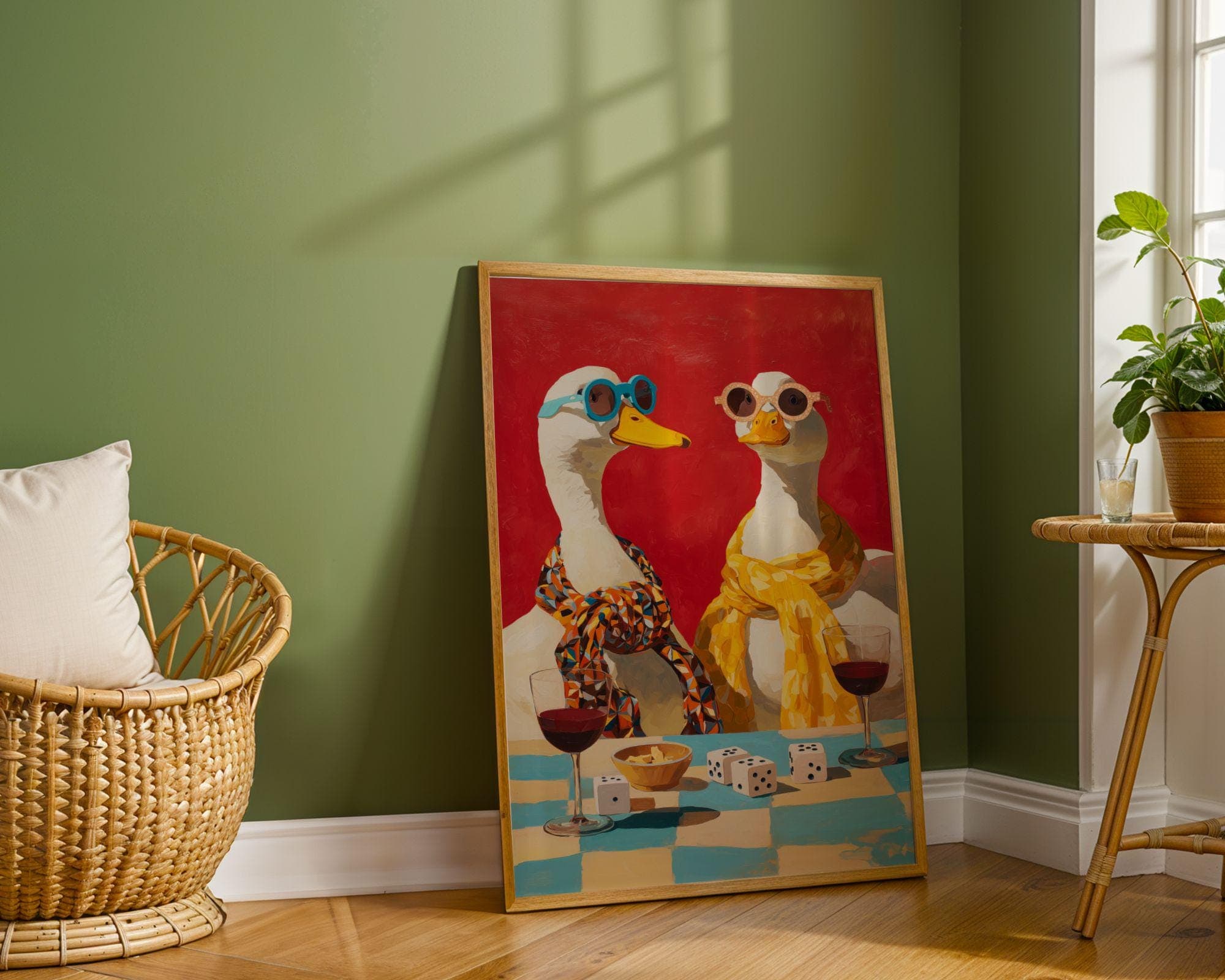 Funny Duck Wall Art Kitchen Decor, Retro Duck Couple Wall Art, Duck Wine Art Kitchen Decor, Duck Wine Art Kitchen Decor, Quirky Animal Print - view 4