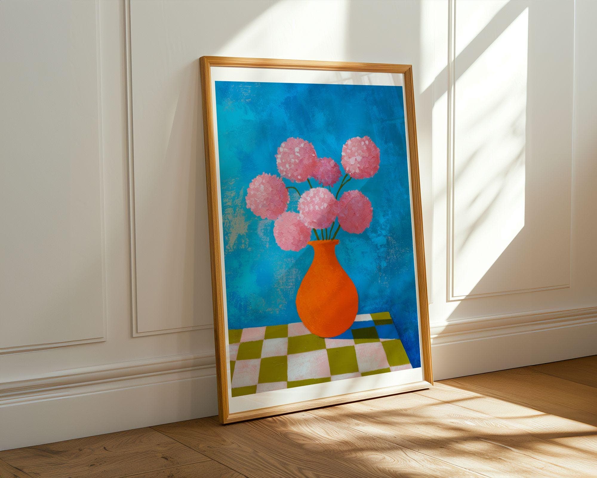 Modern Pink Flower Art Print – Bold Orange Vase Wall Decor – Colorful Floral Painting, Abstract Floral Art Print, Colorful Botanical Art - view 3