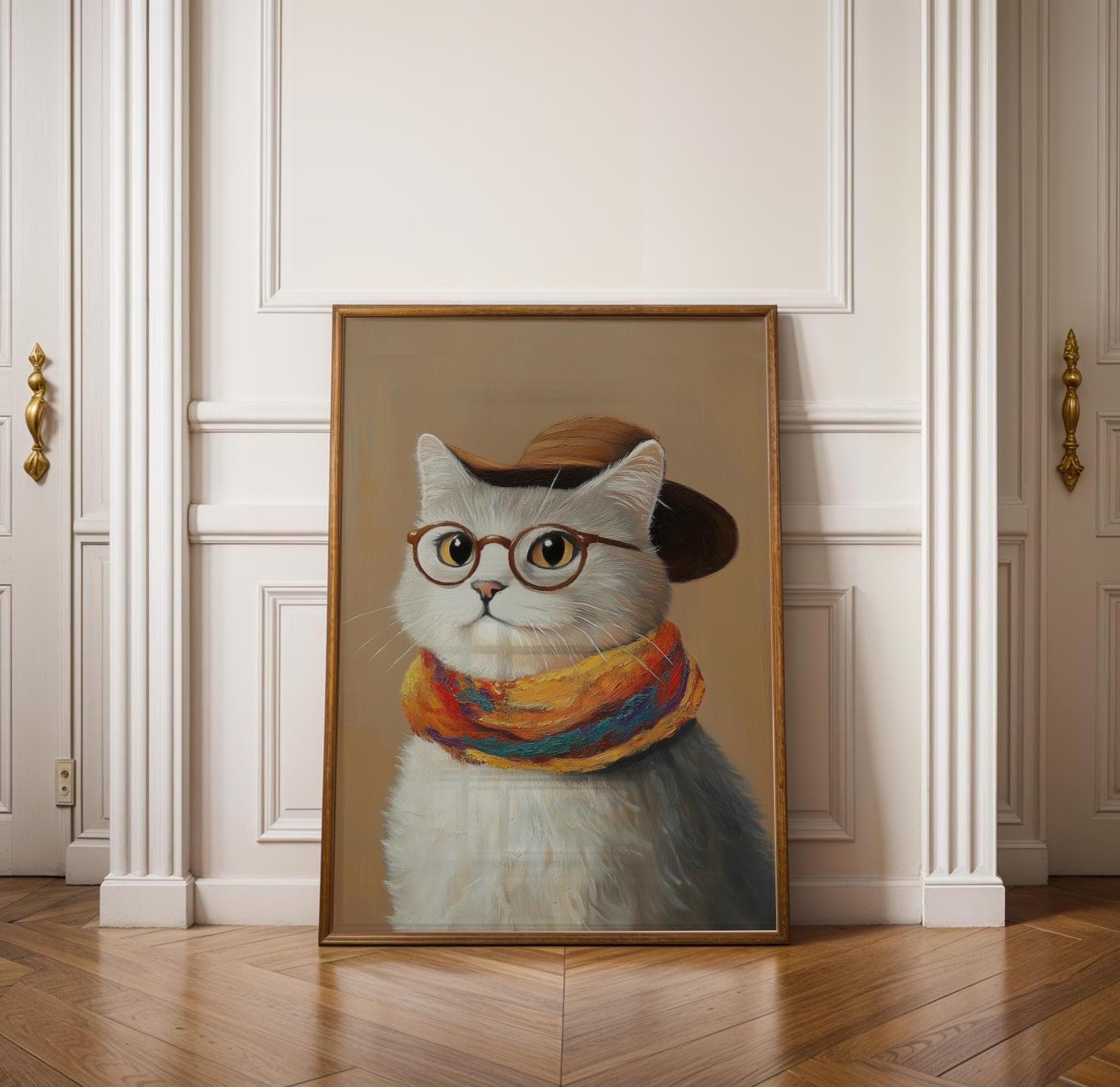 cool hipster cat art print brown | retro print | vintage art | cool cat poster | cat print | trendy decor | digital download | funky art