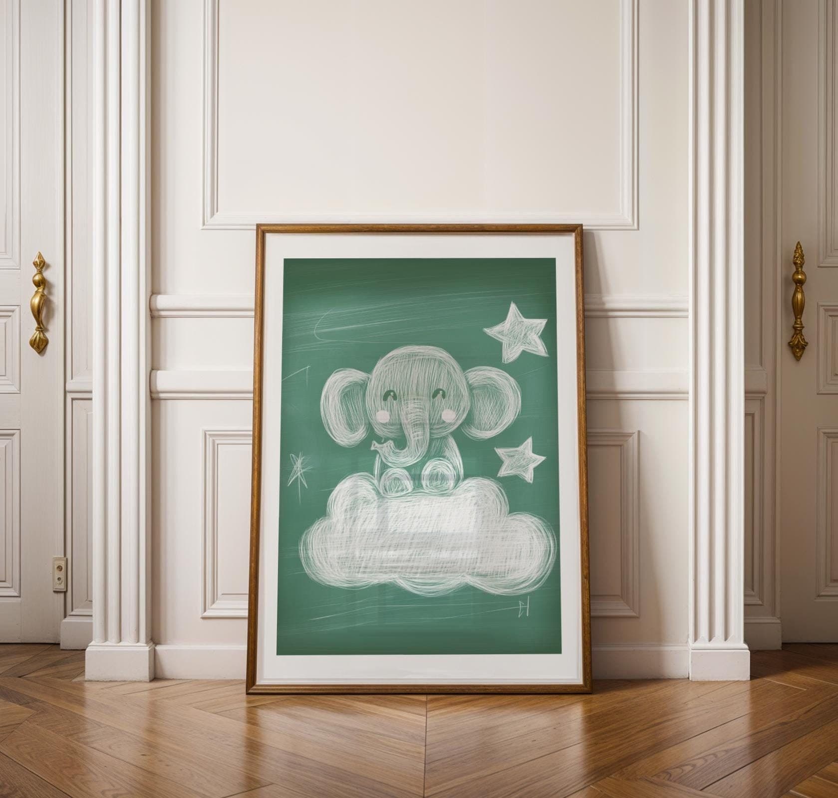 Chalkboard Elephant Nursery Wall Art, Baby Elephant Wall Art, Cute Baby Room Decor, Elephant Kids Room Poster, Printable Baby Elephant Art