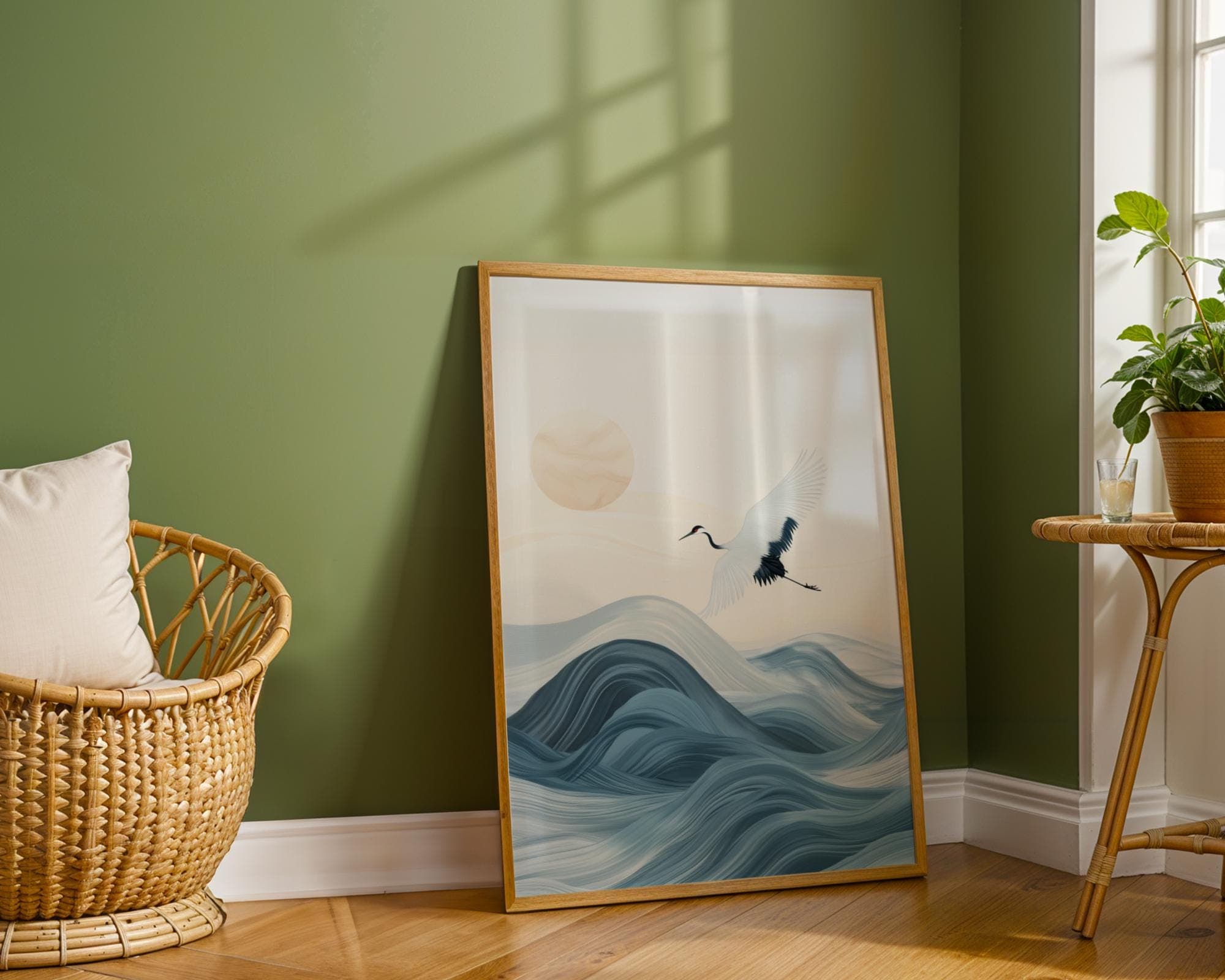 Japanese Crane Wall Art, Japanese Wall Art, Wabi Sabi Wall Art, Blue Waves Japandi Wall Art Print, Printable Wall Art, Zen Wall Hanging - view 7