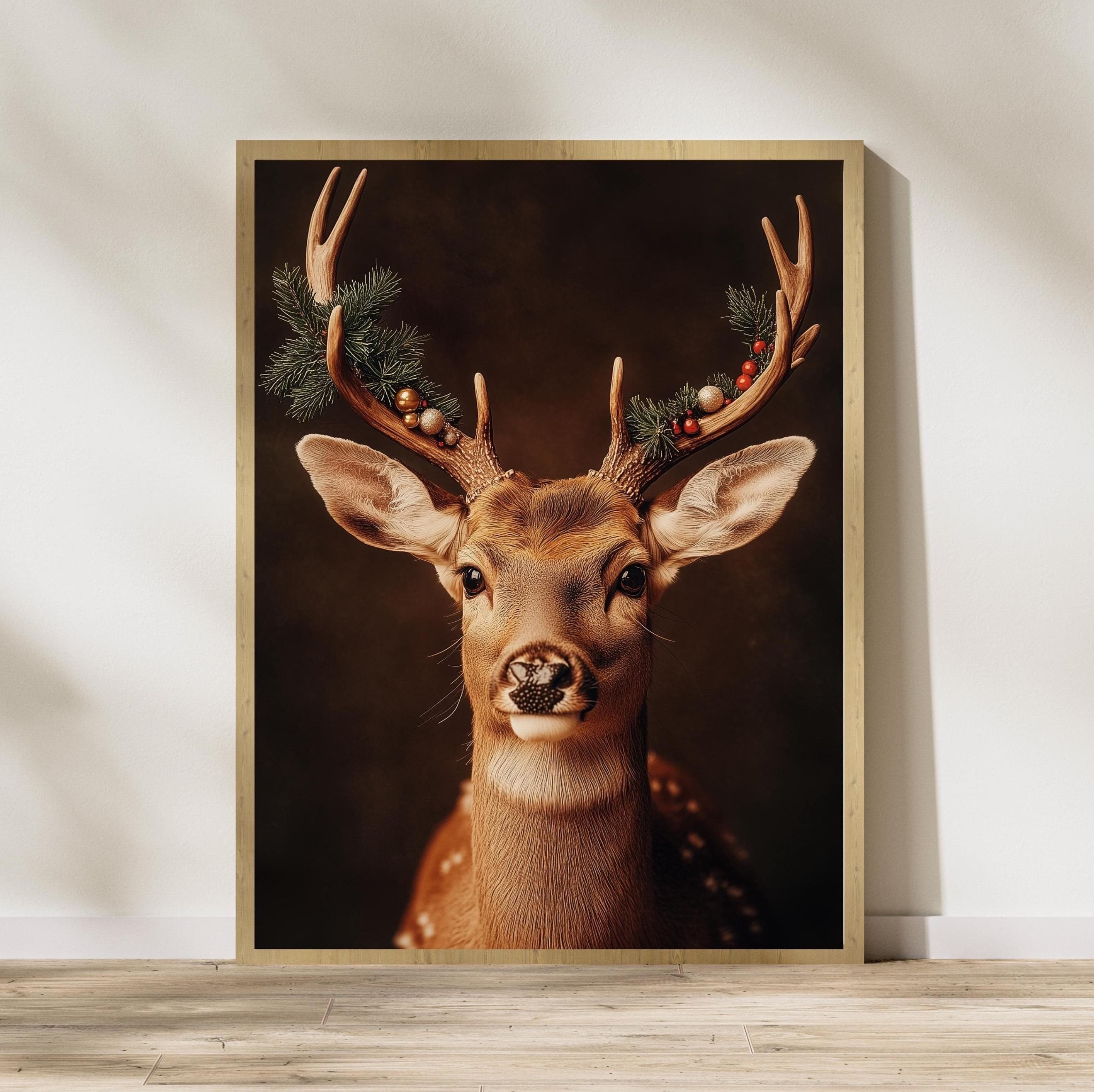 Christmas Reindeer Print, Vintage Deer Print, Farmhouse Decor, Winter Wall Art, Christmas Festive Decor, Digital Download, Deer Poster