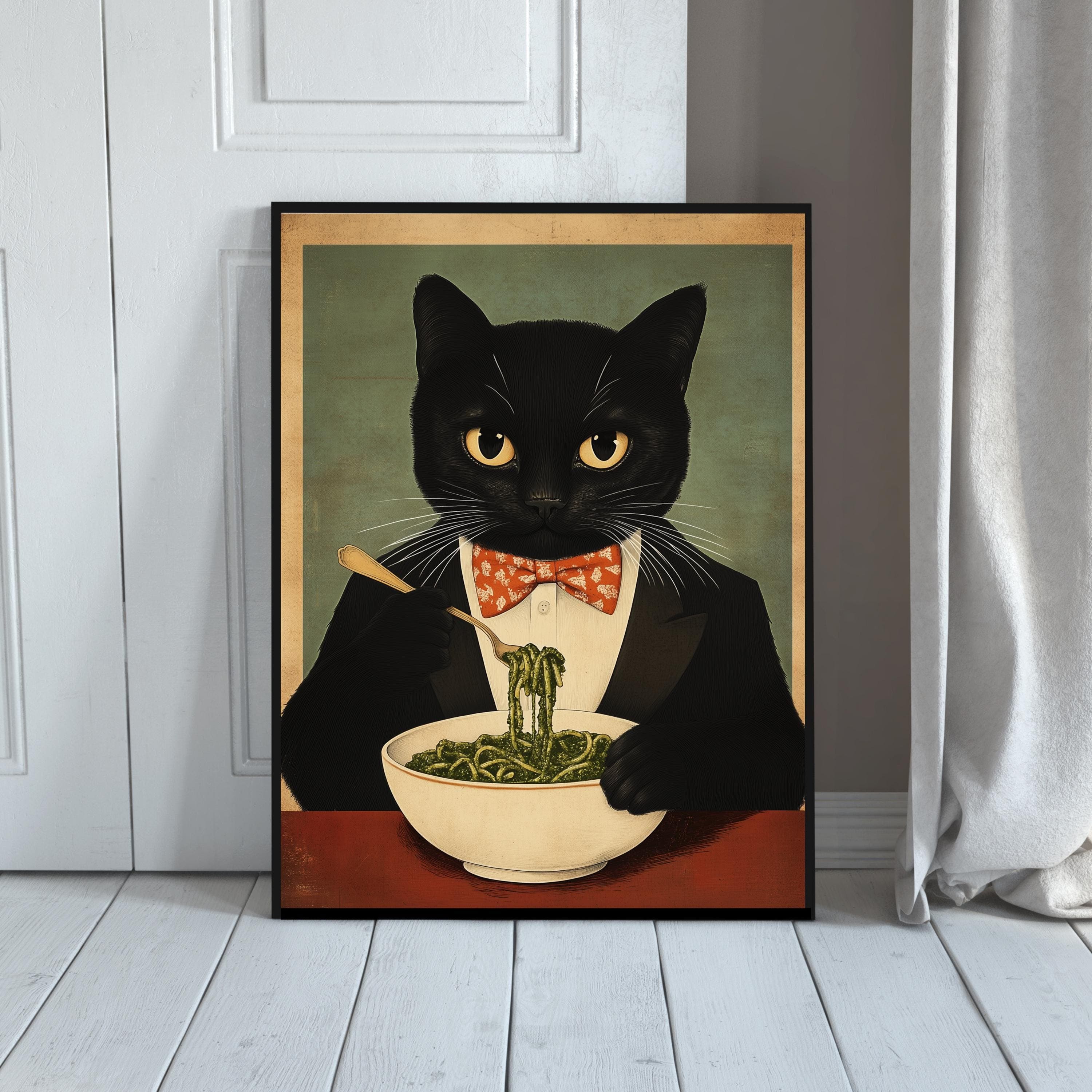 Black Cat Spaghetti Print – Quirky Retro Kitchen Wall Art (Digital Download) - view 7