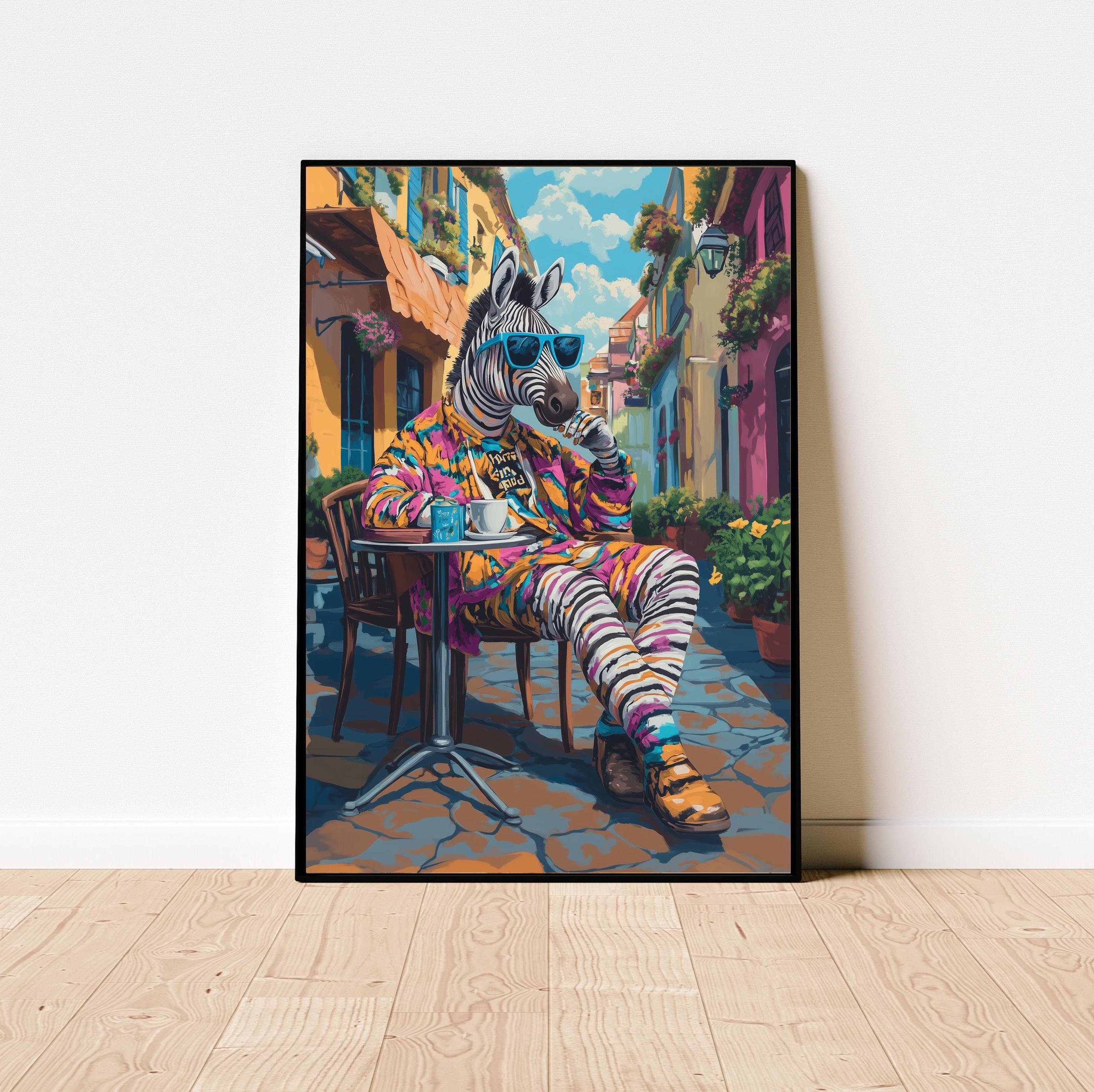 Maximalist Zebra Poster, Aesthetic Zebra Maximalist Decor, Preppy Dorm Decor, Cute Apartment Decor, Eclectic Home Decor, Funky Wall Art