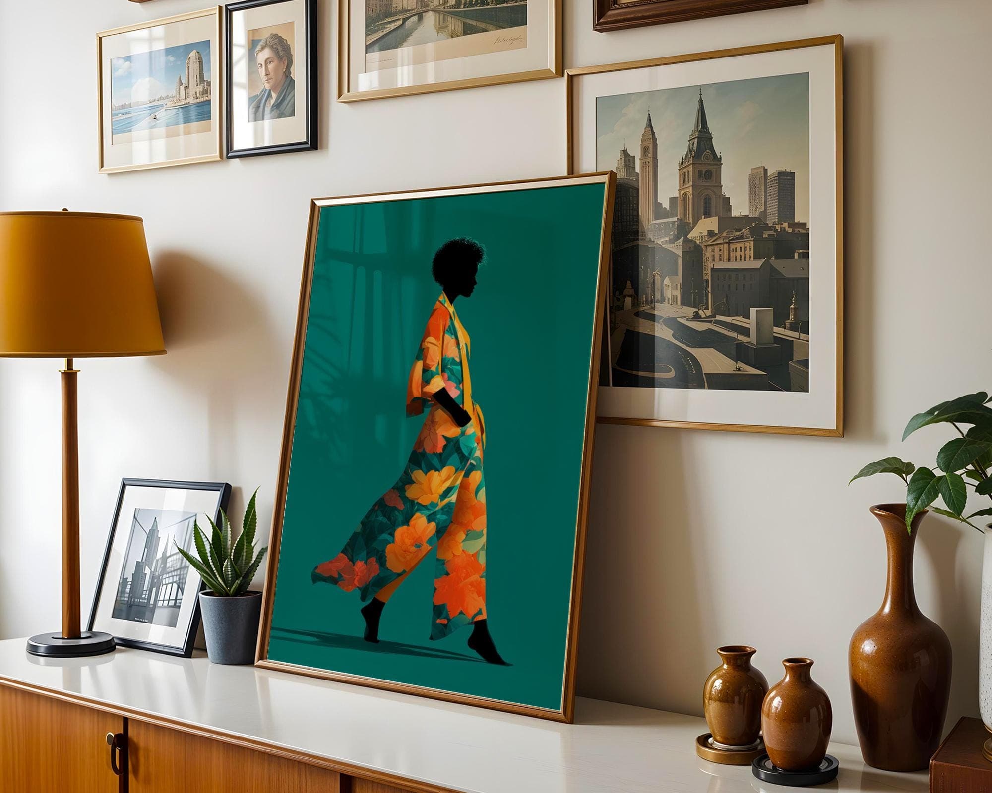 Modern African Woman Wall Art, Afrocentric Fashion Illustration, Modern Bohemian Portrait, Afrocentric Modern Wall Decor, African Print - view 3