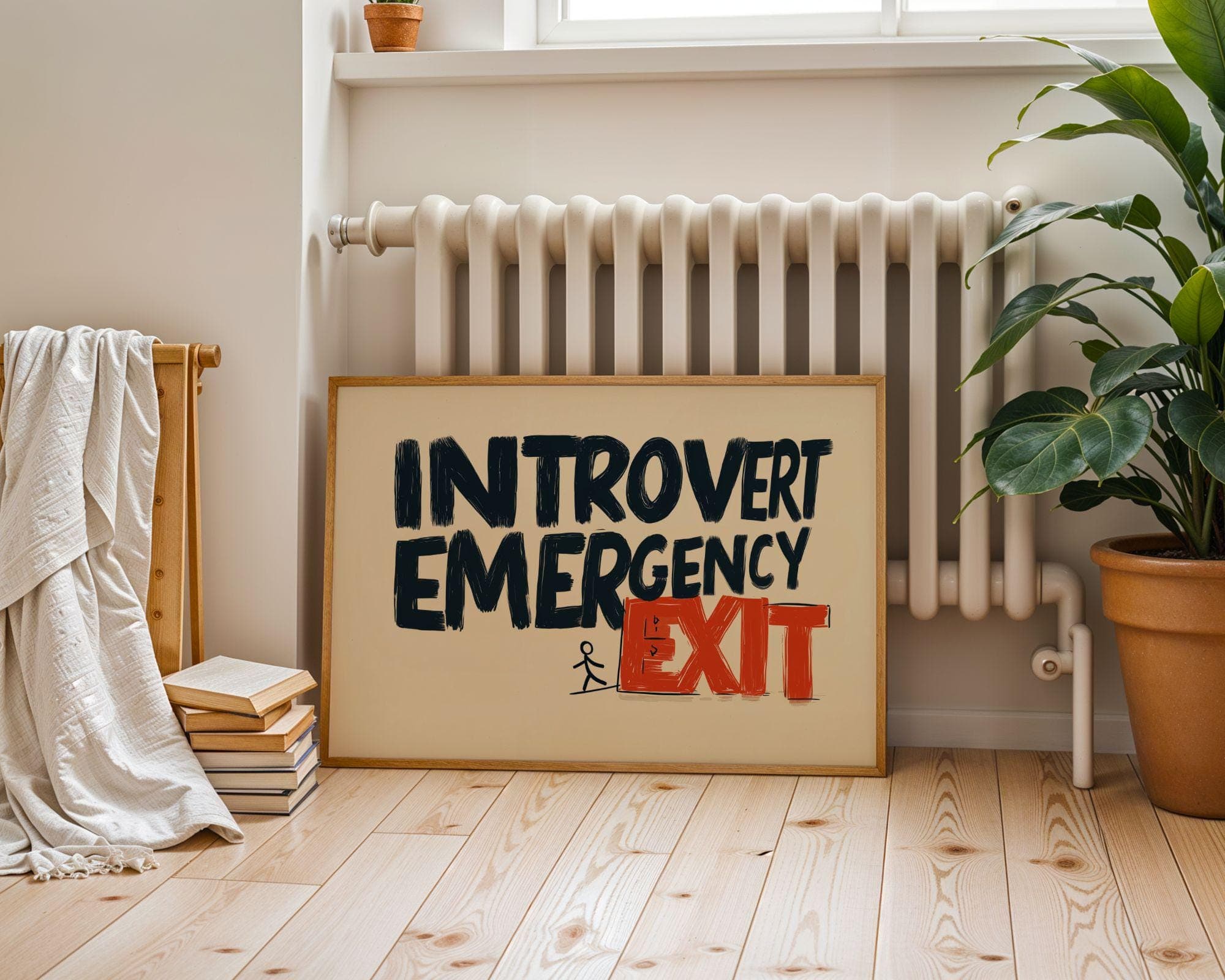 Introvert Emergency Exit Poster, Funny Office Wall Art, Office Humor Print, Minimal Office Poster, Corporate Humor Art, Dorm Room Poster