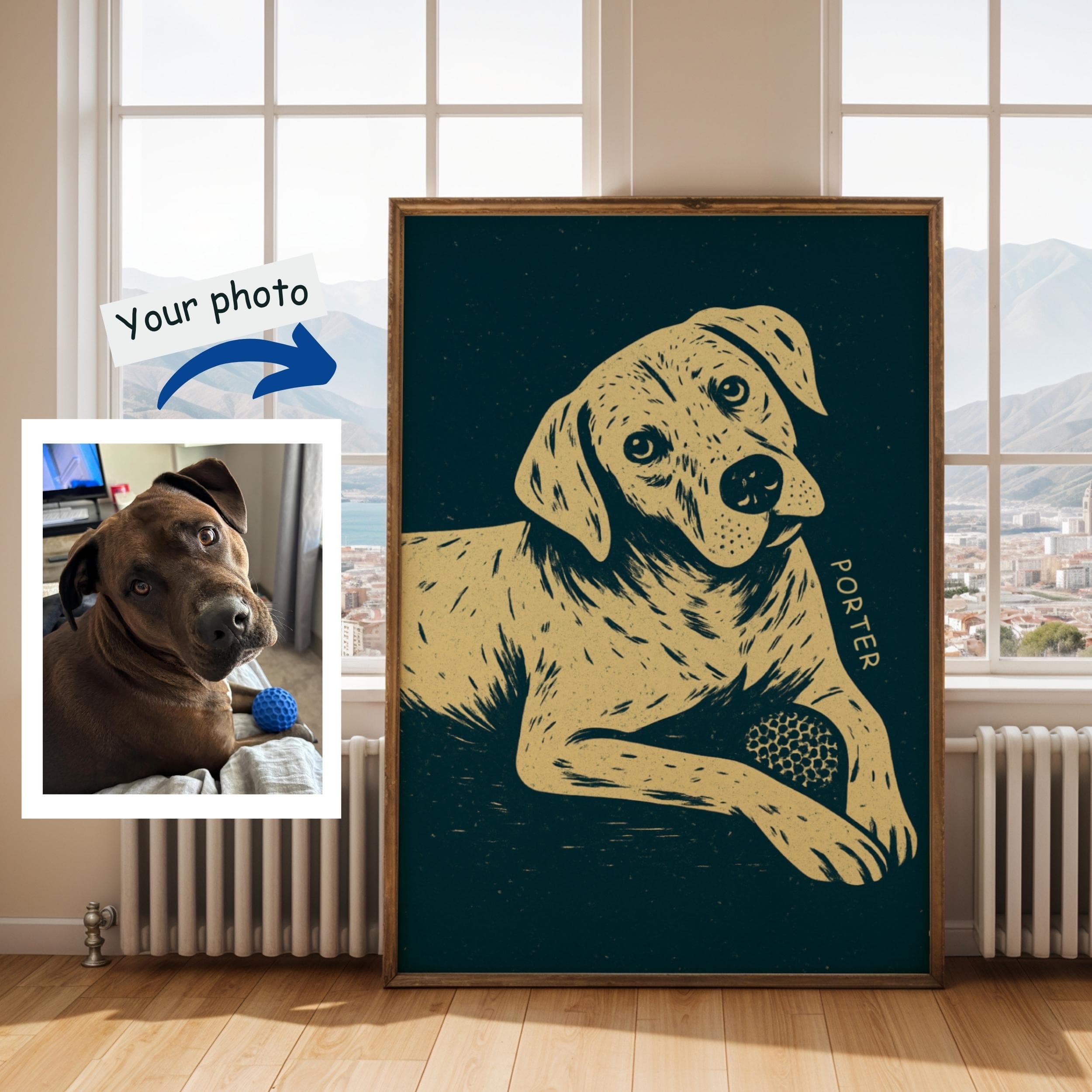 Modern Custom Dog Portrait, Cute Hand Draw Pet Portrait, Colorful Digital Badly Drawn Dog, Trendy Pet Poster for Emotional Dog Mom Gift