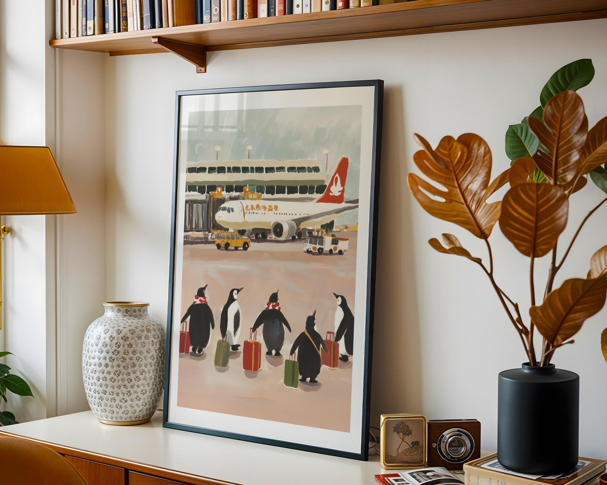Penguin Travel Art Print, Funny Penguins at the Airport, Vintage Animal Poster, Quirky Travel Print, Quirky Penguin Art, Penguin Poster - view 3