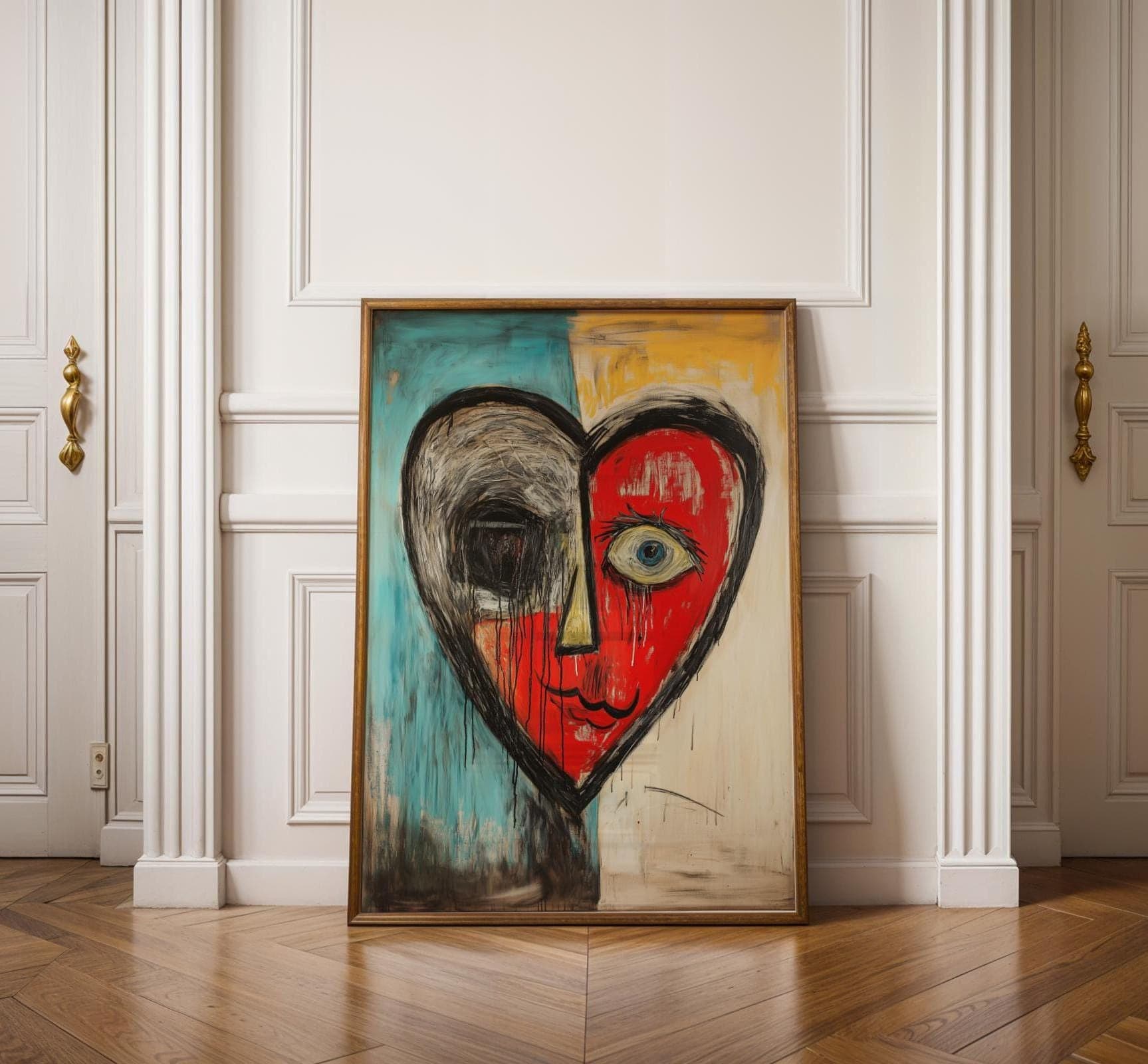 Picasso Heart Painting, Abstract Picasso-Style Painting, Colorful Abstract Heart Art, Modern Wall Decor, Picasso-Inspired Art, Heart Poster