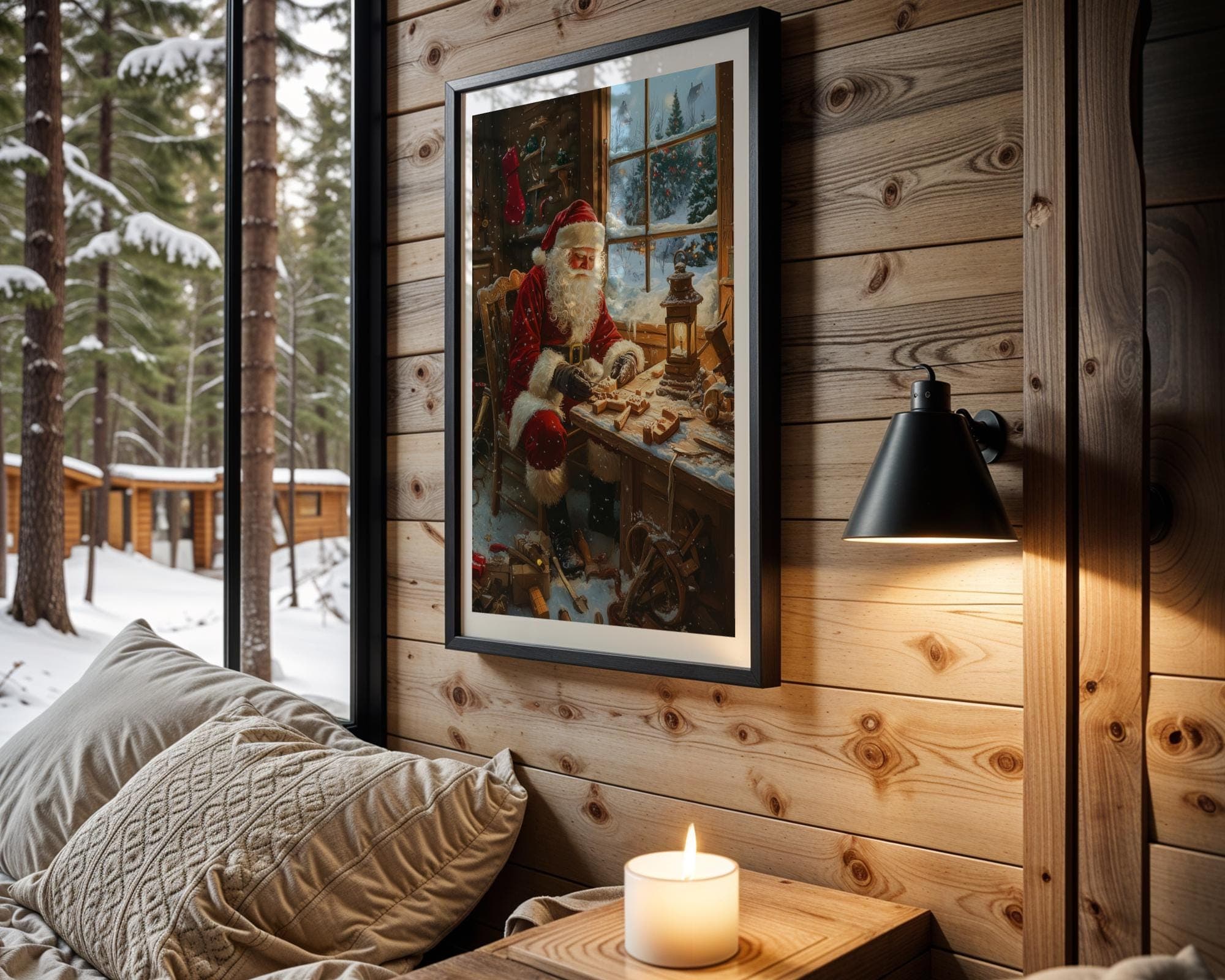 Santa Claus Crafting Wooden Toys - Rustic Christmas Wall Art Print, Digital Santa Claus Download, Vintage Christmas Home Decor, Santa Prints - view 4