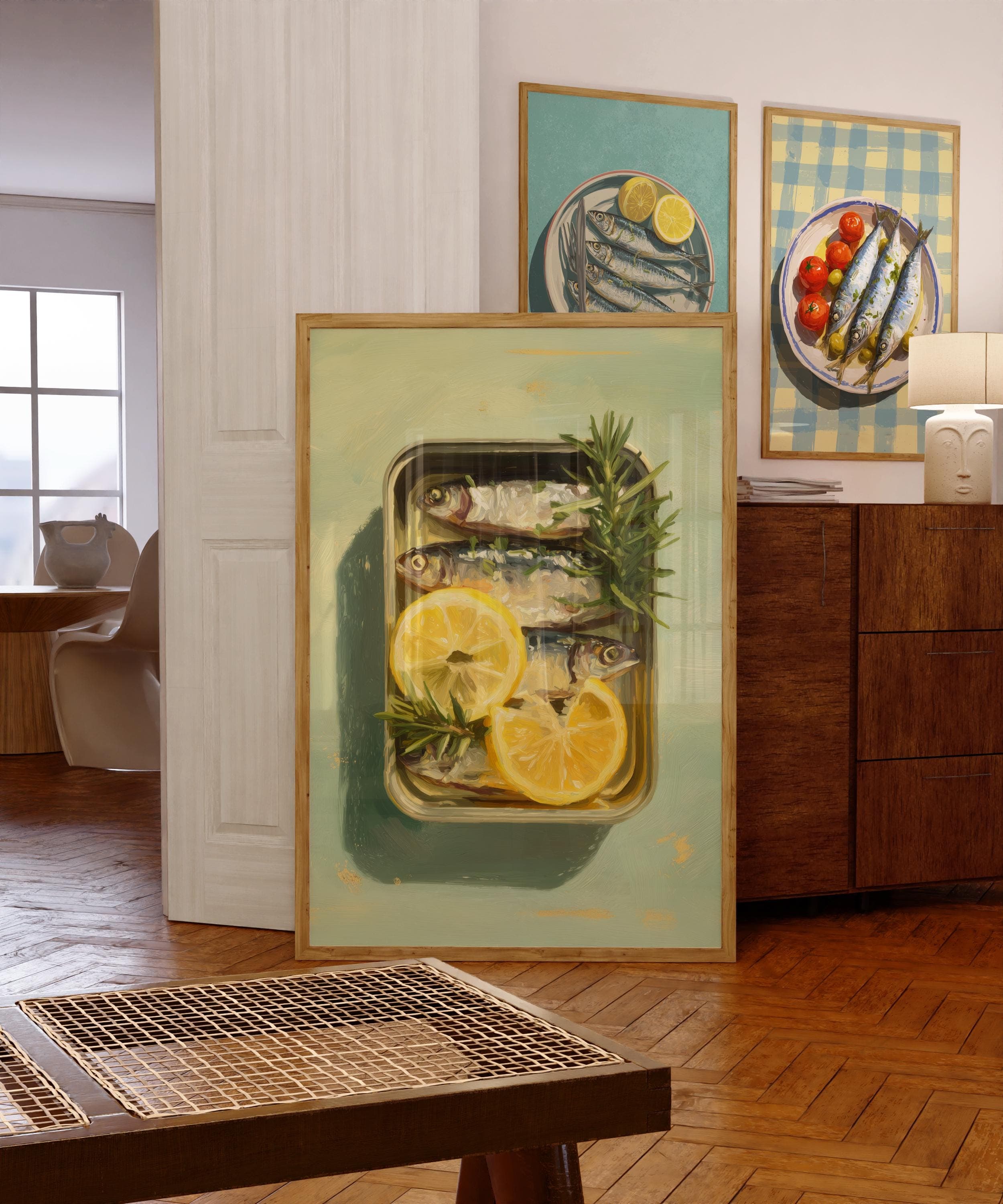 Mediterranean Sardine Lemon Art Print, Sardines Painting, Digital Download, Rustic Coastal Kitchen Wall Decor, Sardines Kitchen Wall Decor