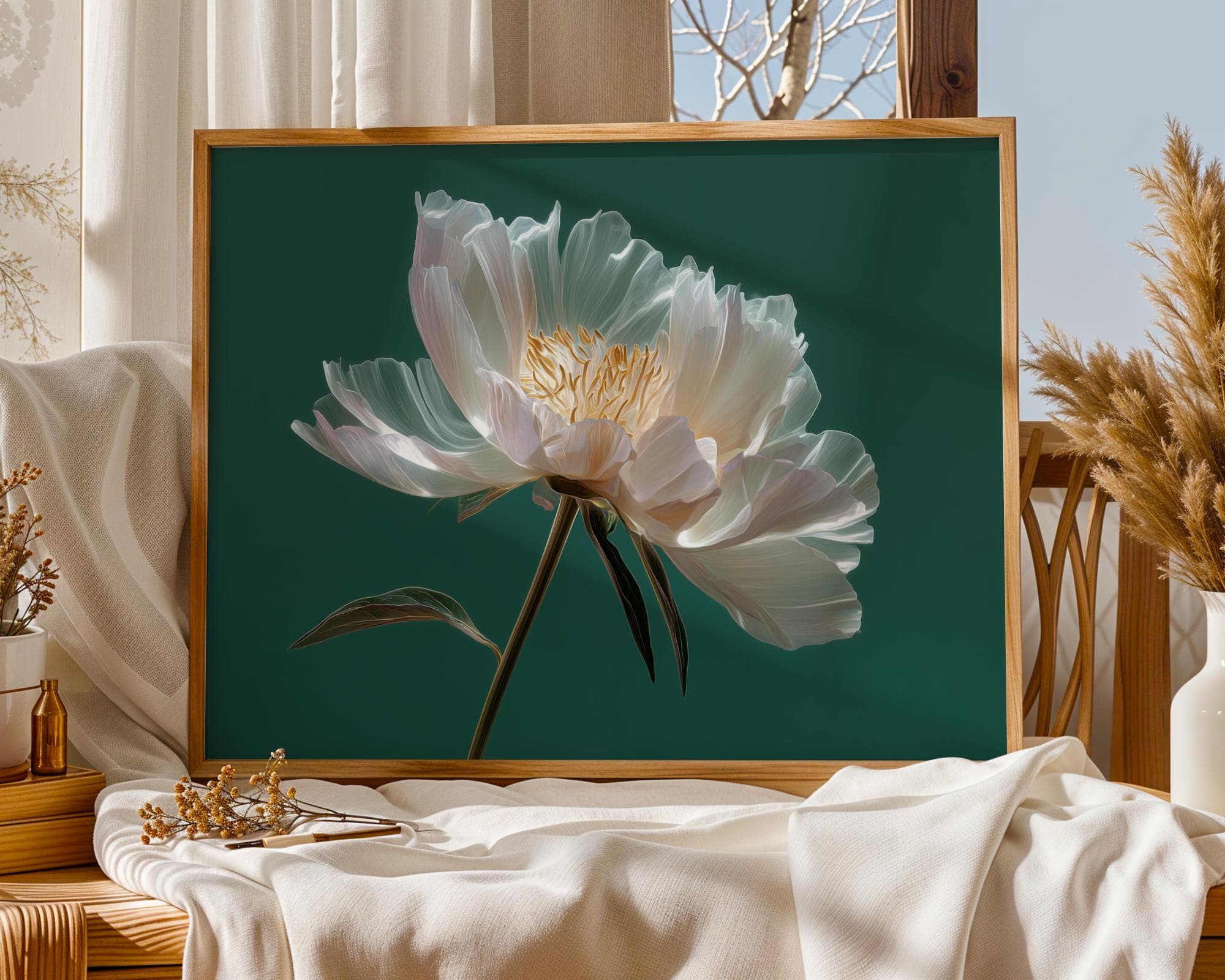 White Peony Wall Art Floral Digital Painting Botanical Print, Floral Botanical Print, Lush Peony Printable, Modern Flower Wall Art, Peony