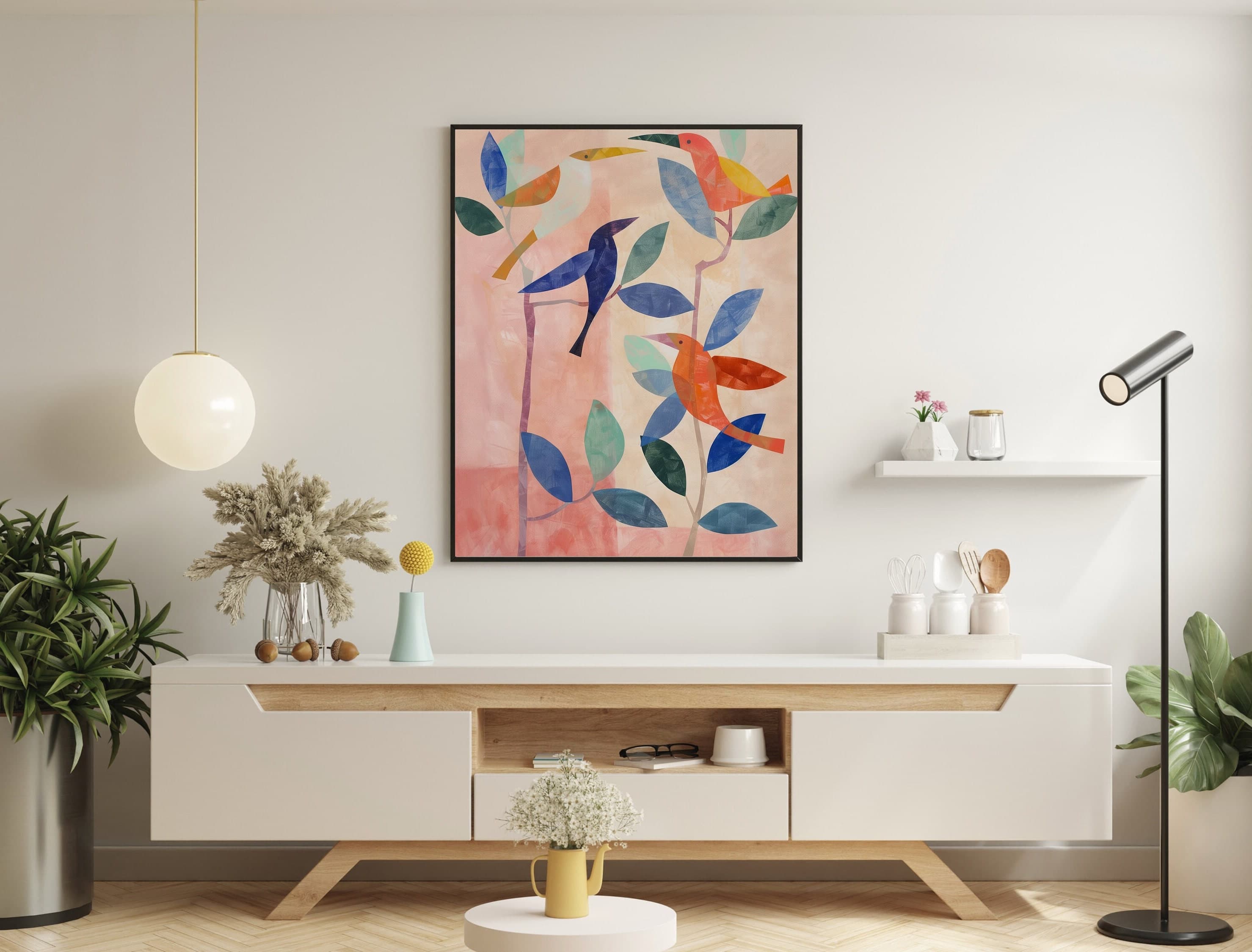 Toucan Printable Wall Art, Oil Painting, Colorful Birds on Twig, Bird Gouache Watercolor Art Print Nursery, Simple and Stylish Wall Art - view 4